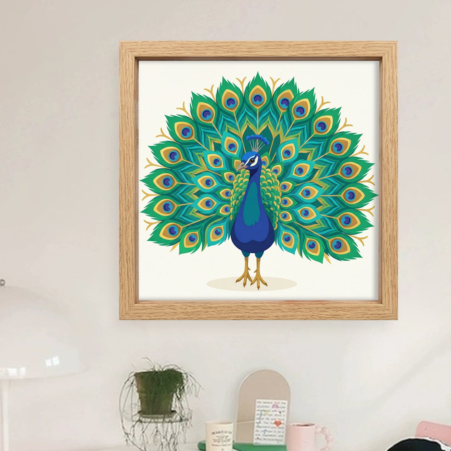 Peacock - Partial 11CT Stamped Cross Stitch - Bead Embroidery 36x36CM/14.17x14.17in