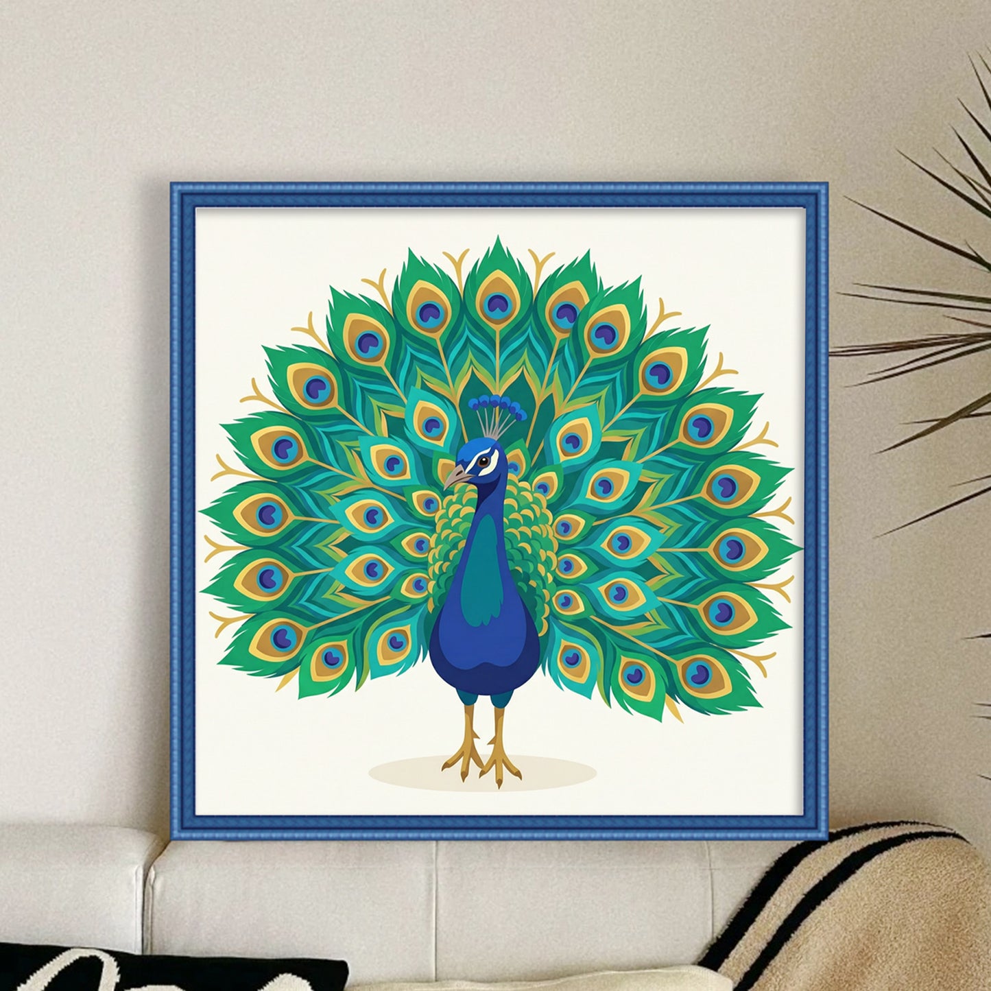 Peacock - Partial 11CT Stamped Cross Stitch - Bead Embroidery 36x36CM/14.17x14.17in