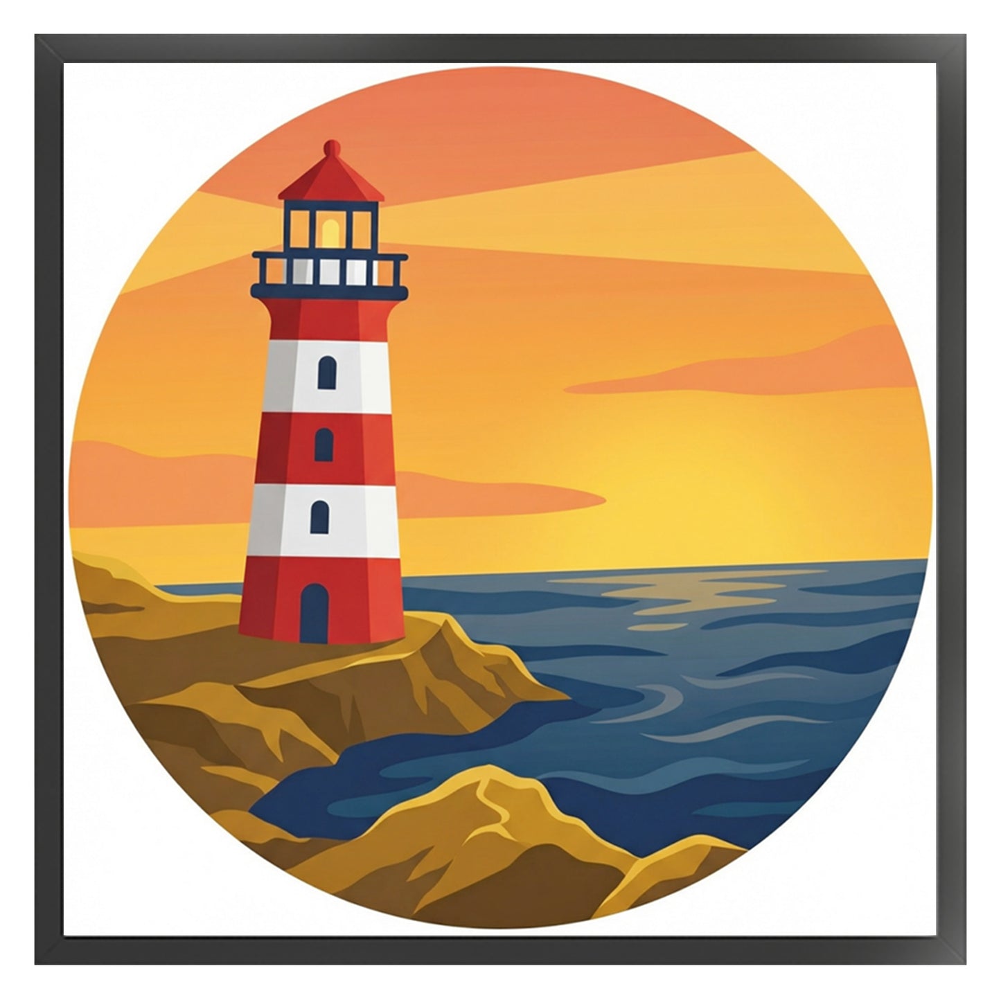 Lighthouse - Partial 11CT Stamped Cross Stitch - Bead Embroidery 36x36CM/14.17x14.17in
