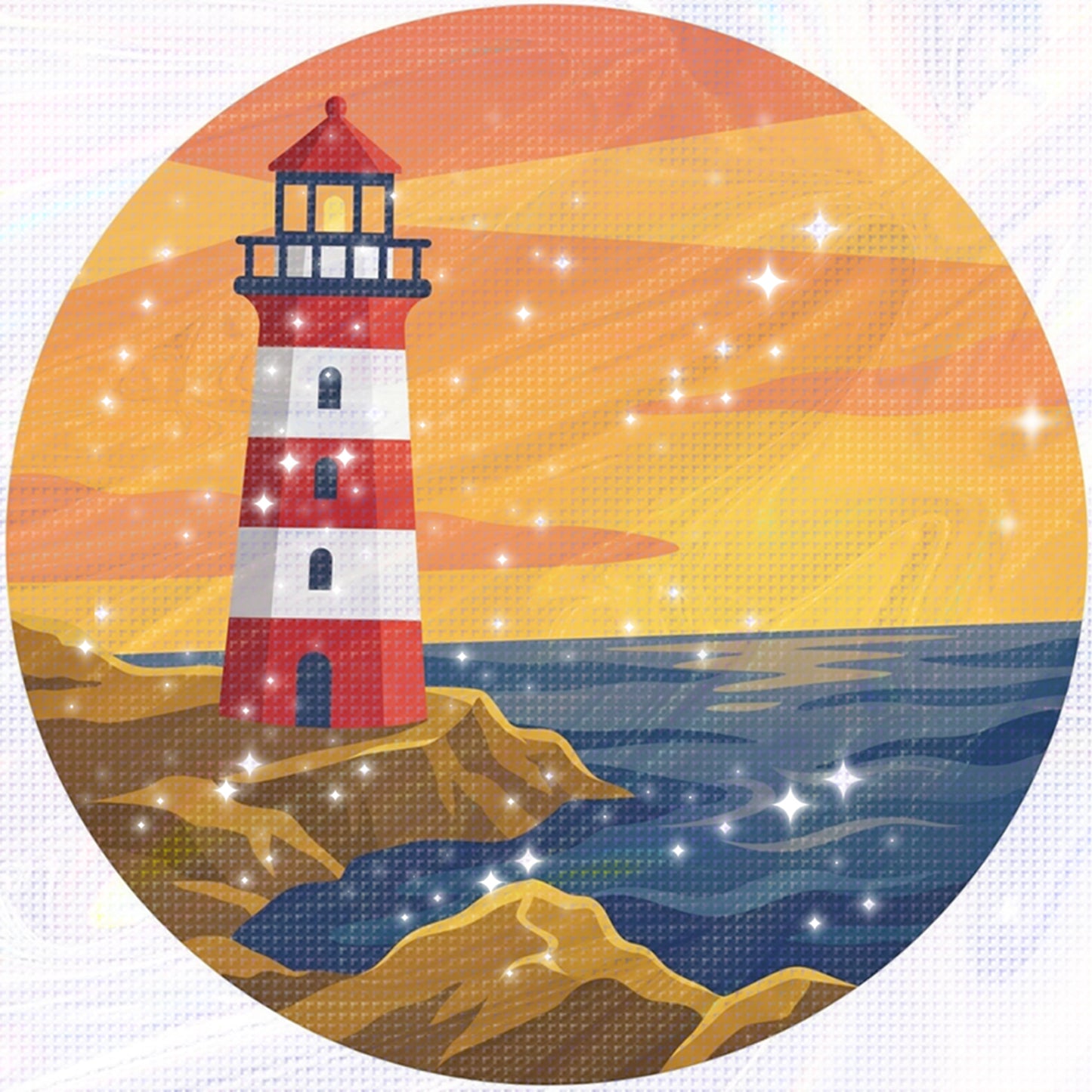 Lighthouse - Partial 11CT Stamped Cross Stitch - Bead Embroidery 36x36CM/14.17x14.17in