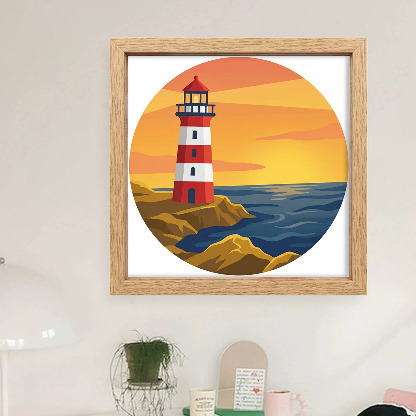 Lighthouse - Partial 11CT Stamped Cross Stitch - Bead Embroidery 36x36CM/14.17x14.17in