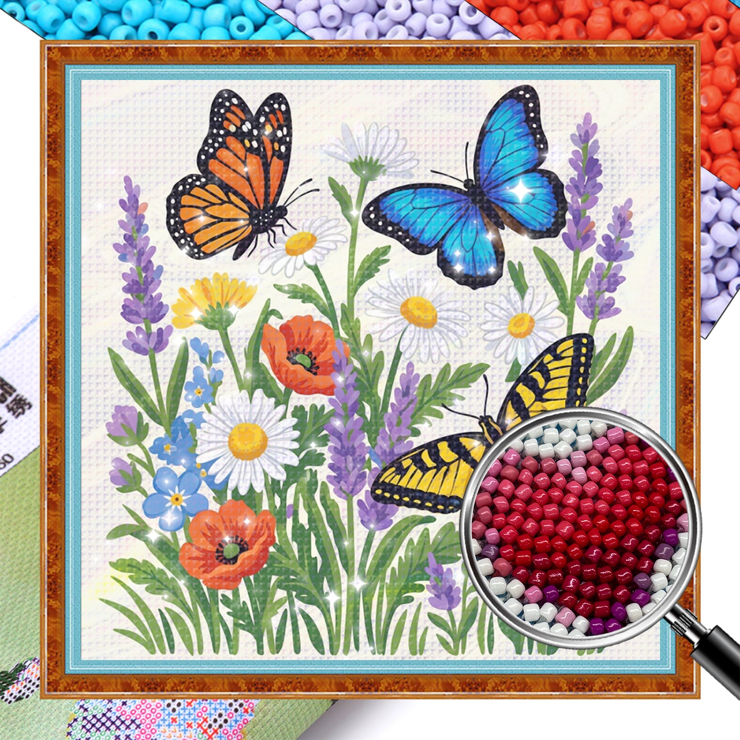 Butterfly - Partial 11CT Stamped Cross Stitch - Bead Embroidery 36x36CM/14.17x14.17in