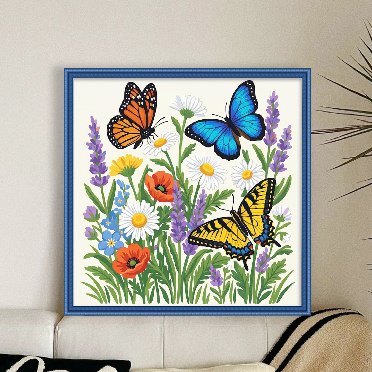 Butterfly - Partial 11CT Stamped Cross Stitch - Bead Embroidery 36x36CM/14.17x14.17in