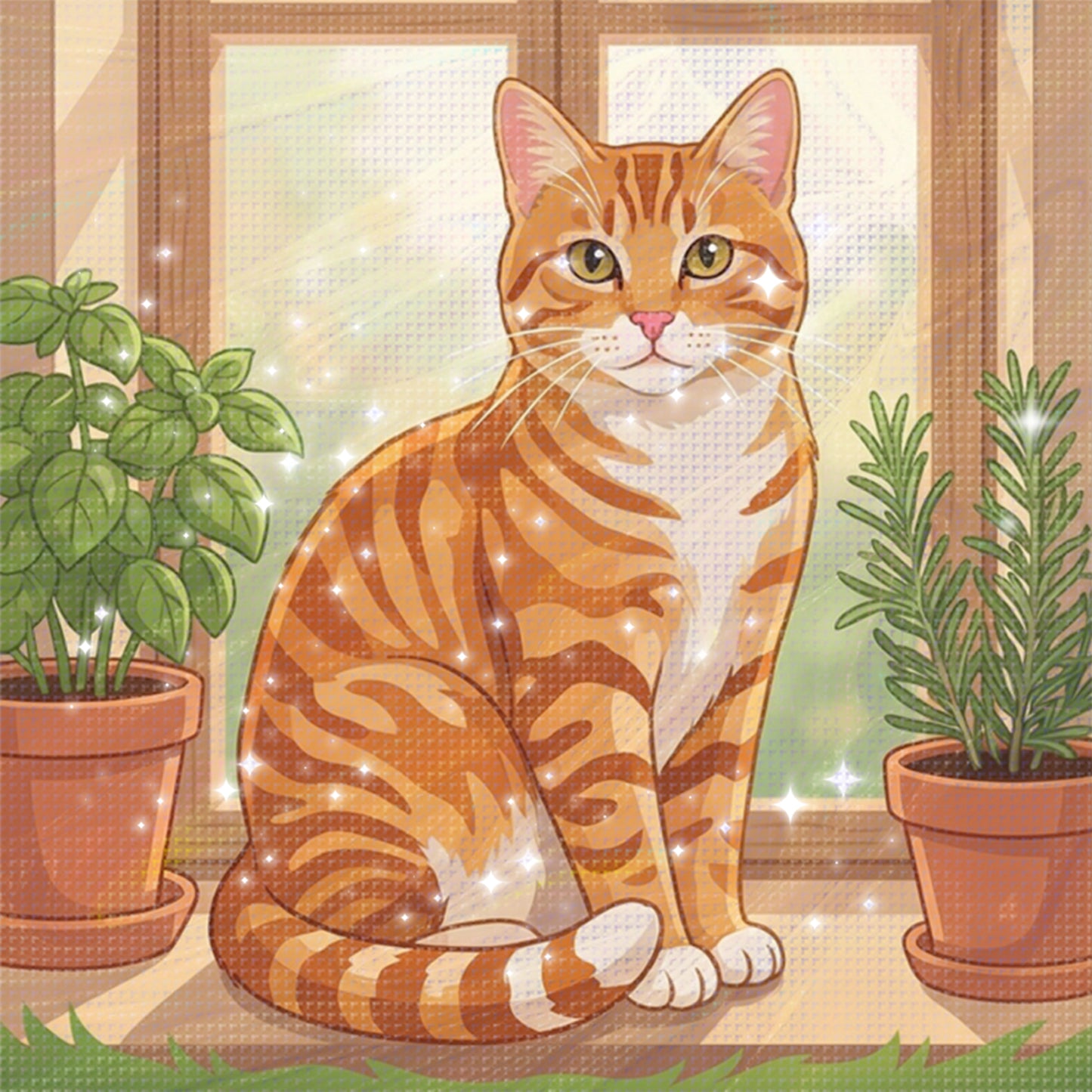 Cat - Partial 11CT Stamped Cross Stitch - Bead Embroidery 36x36CM/14.17x14.17in