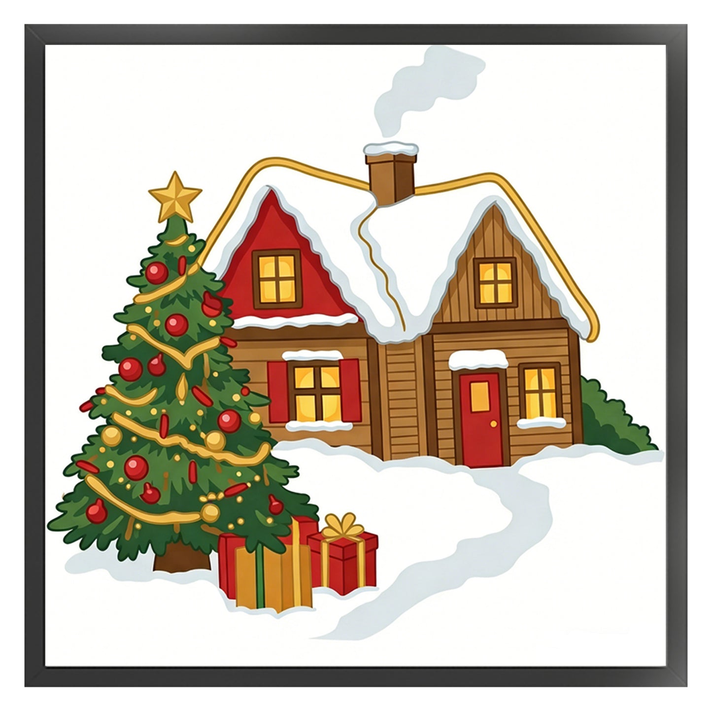 Cabin - Partial 11CT Stamped Cross Stitch - Bead Embroidery 36x36CM/14.17x14.17in