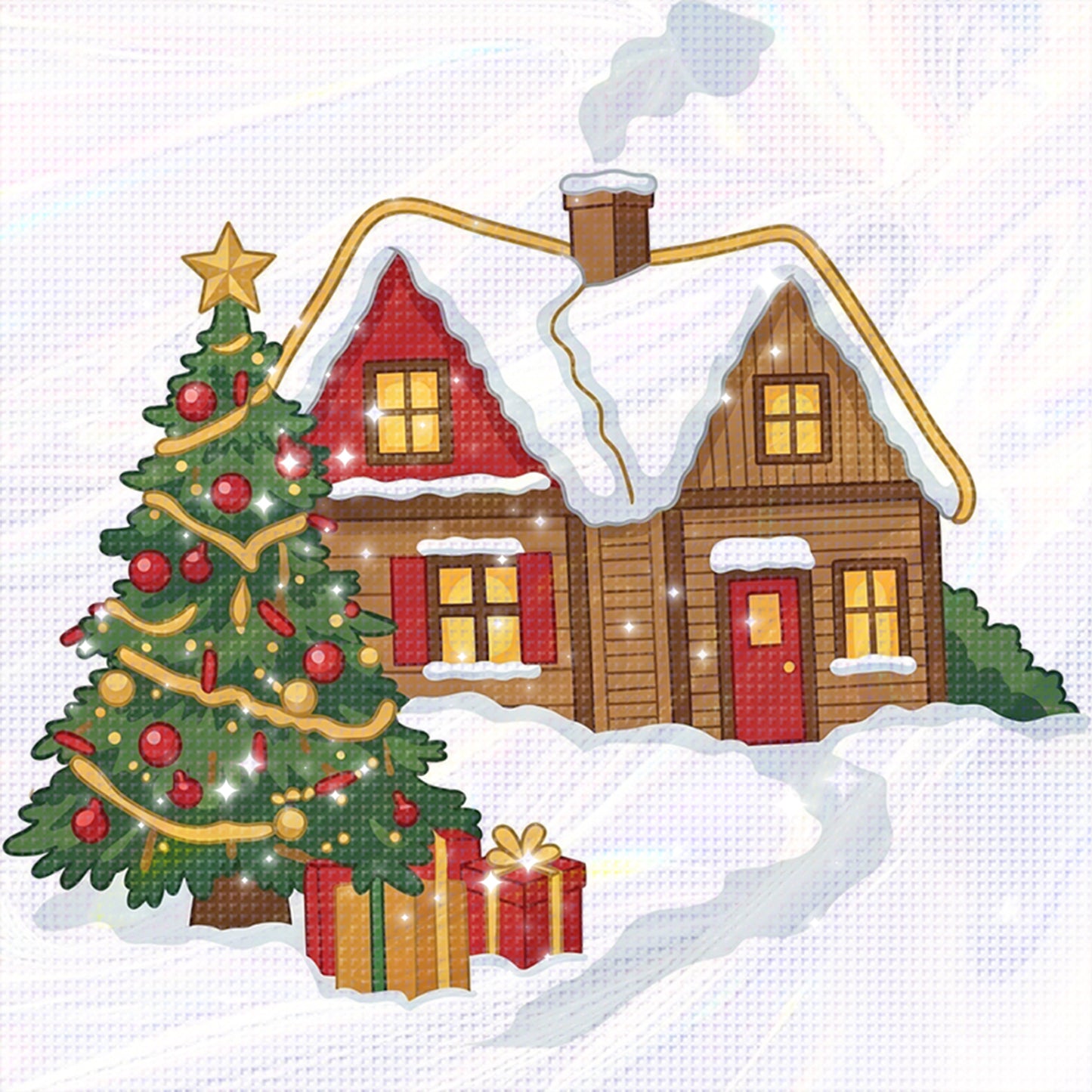 Cabin - Partial 11CT Stamped Cross Stitch - Bead Embroidery 36x36CM/14.17x14.17in