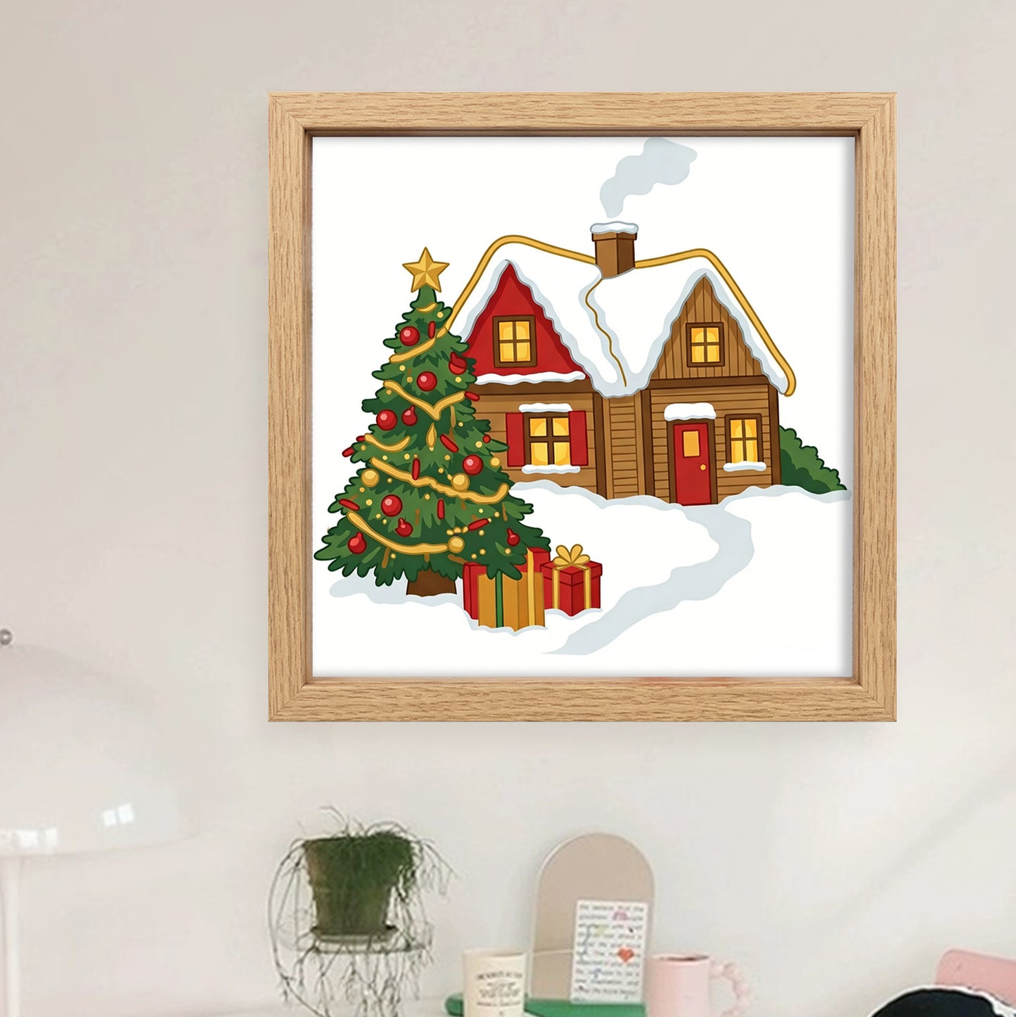 Cabin - Partial 11CT Stamped Cross Stitch - Bead Embroidery 36x36CM/14.17x14.17in