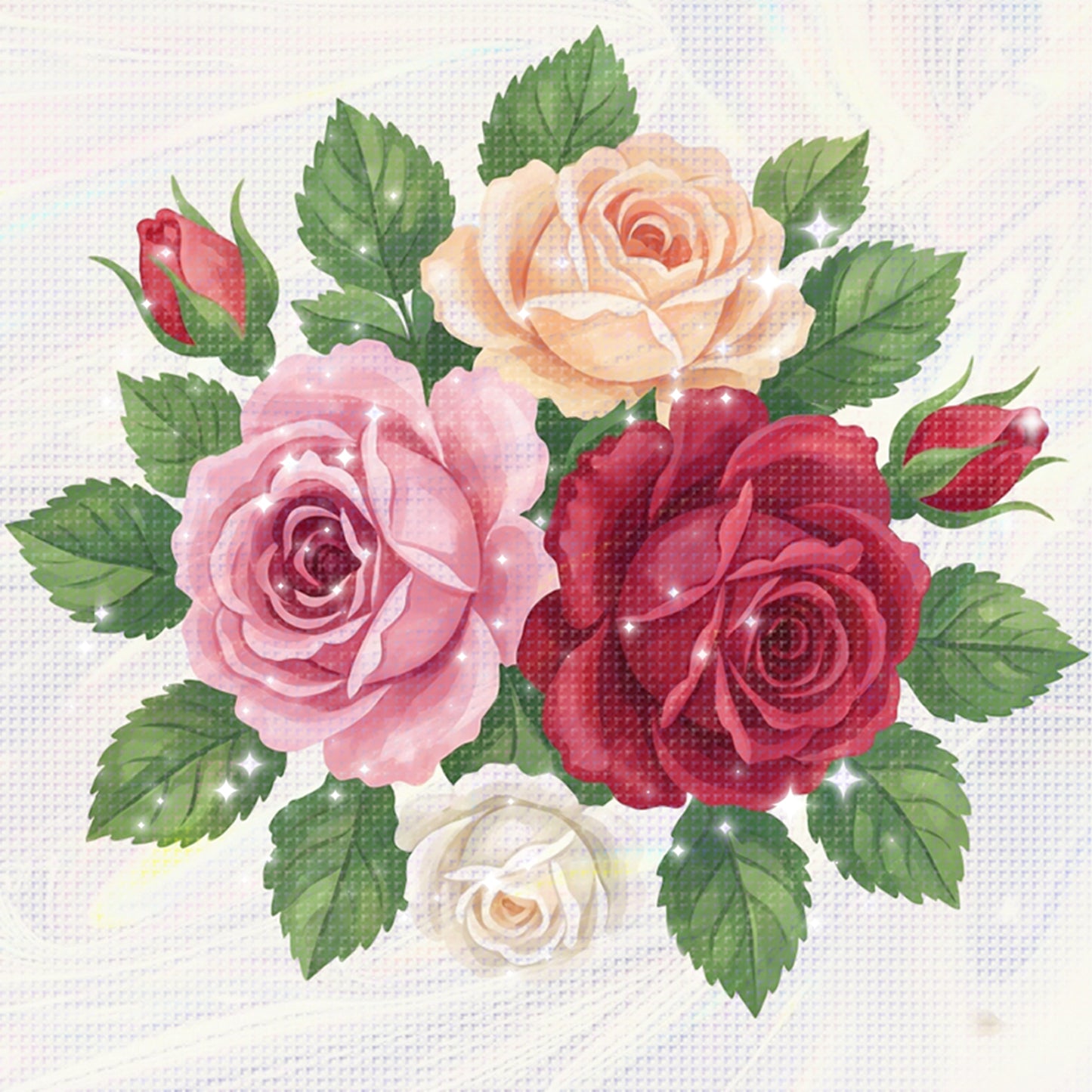 Roses - Partial 11CT Stamped Cross Stitch - Bead Embroidery 36x36CM/14.17x14.17in