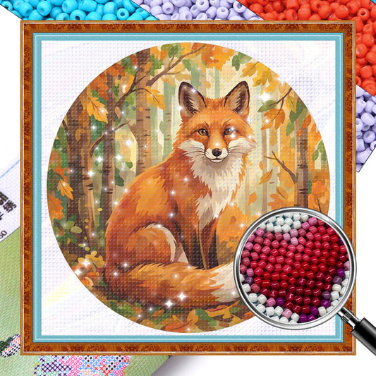 Autumn Vulpine - Partial 11CT Stamped Cross Stitch - Bead Embroidery 36x36CM/14.17x14.17in