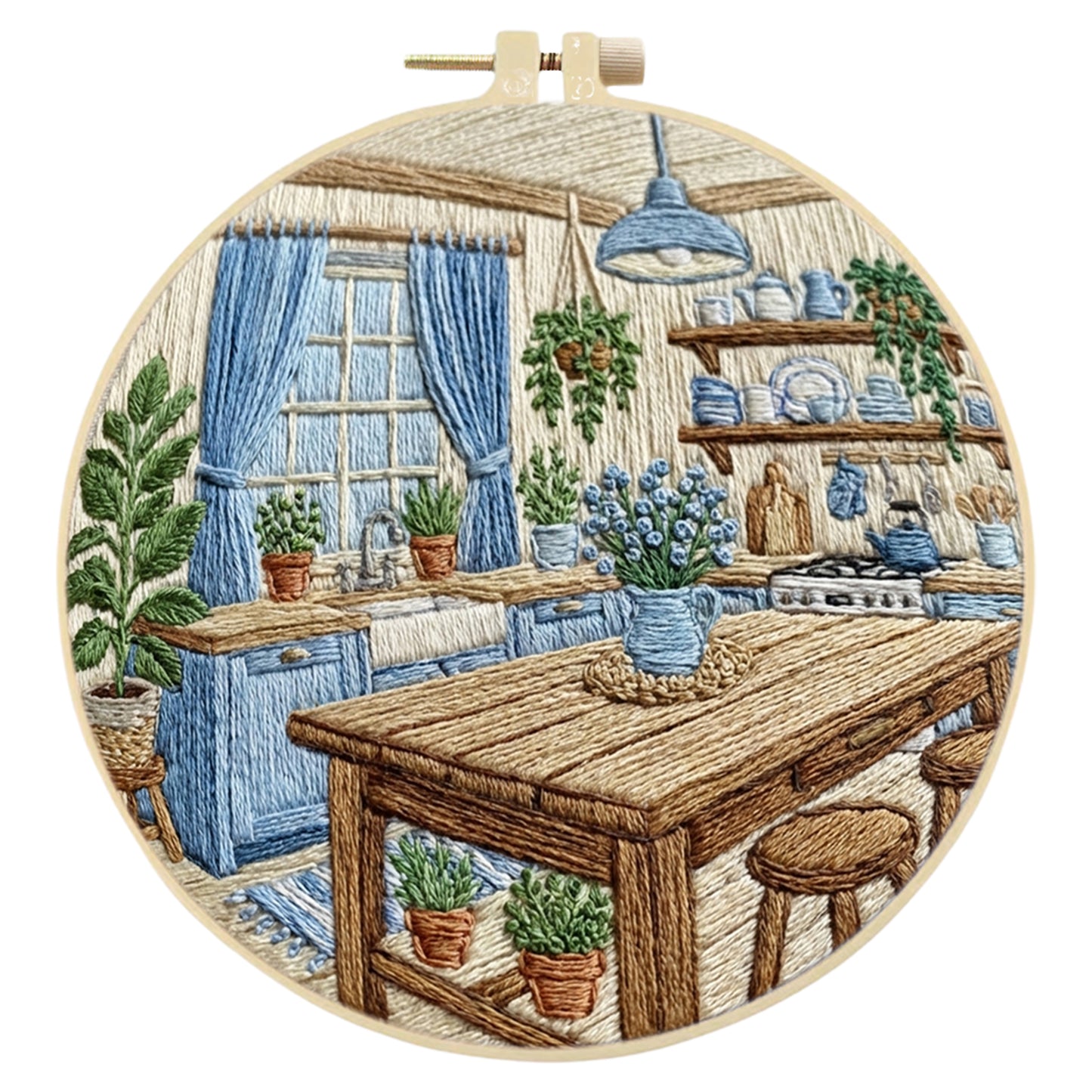 Kitchen Table - DIY Embroidery Cross Stitch Kit with Pattern Cotton Threads Needles Hoop 30x30CM/11.81x11.81in