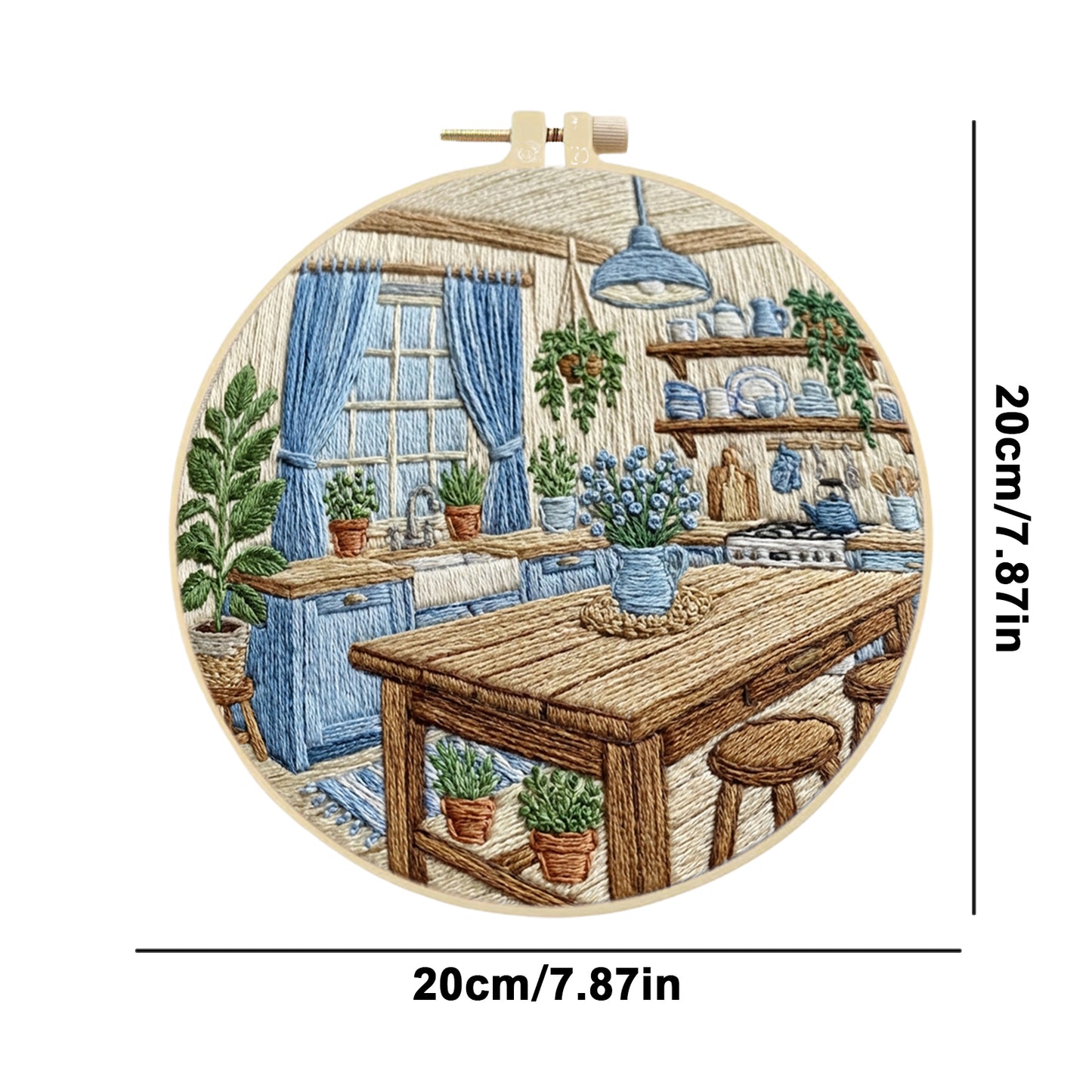 Kitchen Table - DIY Embroidery Cross Stitch Kit with Pattern Cotton Threads Needles Hoop 30x30CM/11.81x11.81in