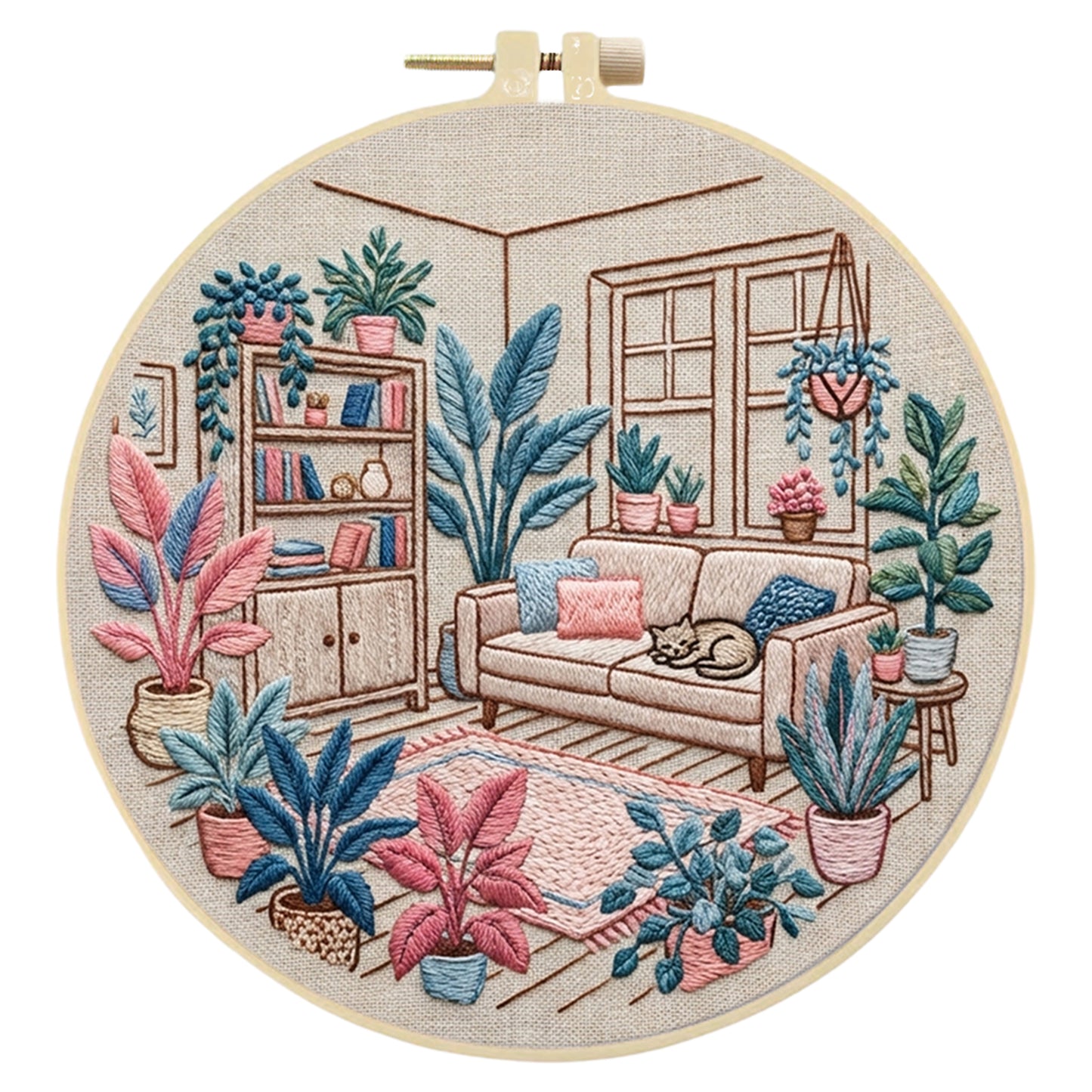 Living Room - DIY Embroidery Cross Stitch Kit with Pattern Cotton Threads Needles Hoop 30x30CM/11.81x11.81in