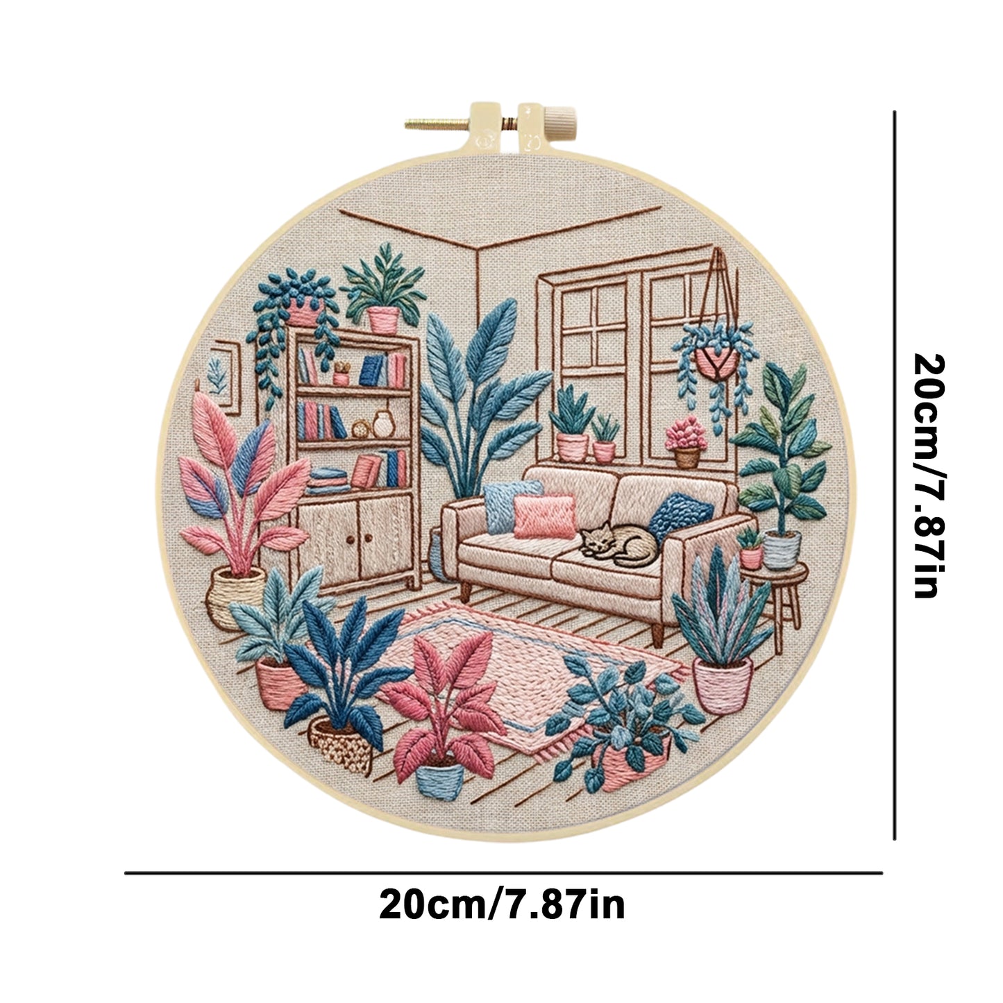 Living Room - DIY Embroidery Cross Stitch Kit with Pattern Cotton Threads Needles Hoop 30x30CM/11.81x11.81in