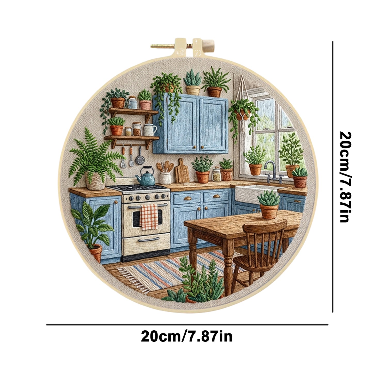Blue Kitchen - DIY Embroidery Cross Stitch Kit with Pattern Cotton Threads Needles Hoop 30x30CM/11.81x11.81in