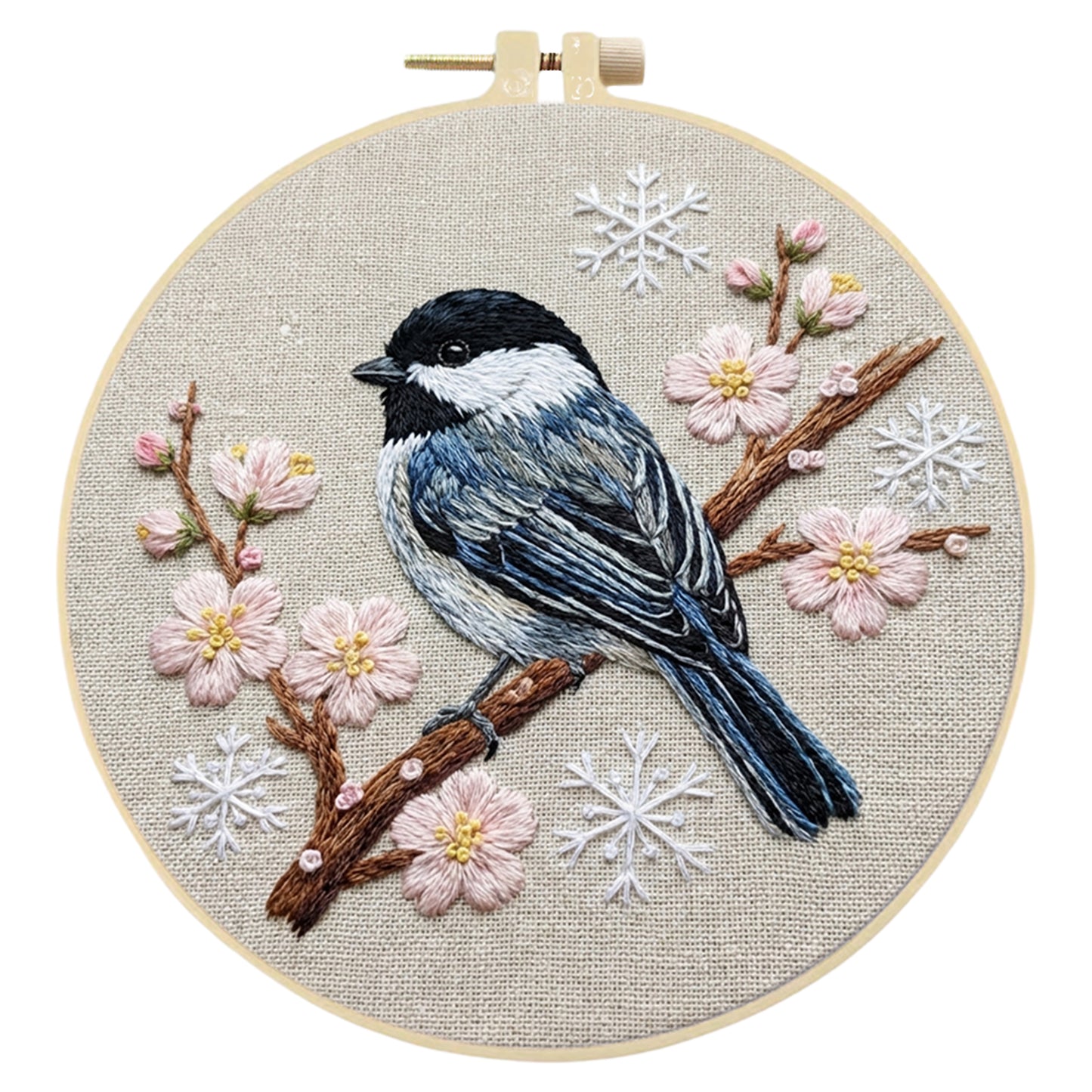 Black-Capped Chickadee - DIY Embroidery Cross Stitch Kit with Pattern Cotton Threads Needles Hoop 30x30CM/11.81x11.81in