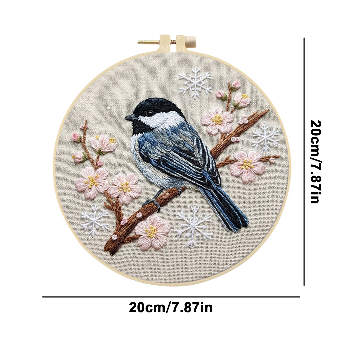 Black-Capped Chickadee - DIY Embroidery Cross Stitch Kit with Pattern Cotton Threads Needles Hoop 30x30CM/11.81x11.81in