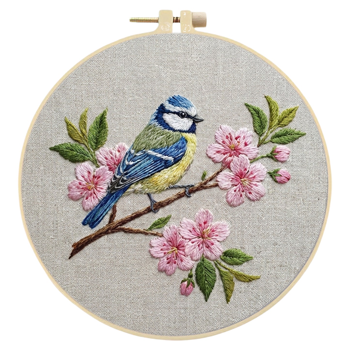 Cyanistes Caeruleus - DIY Embroidery Cross Stitch Kit with Pattern Cotton Threads Needles Hoop 30x30CM/11.81x11.81in