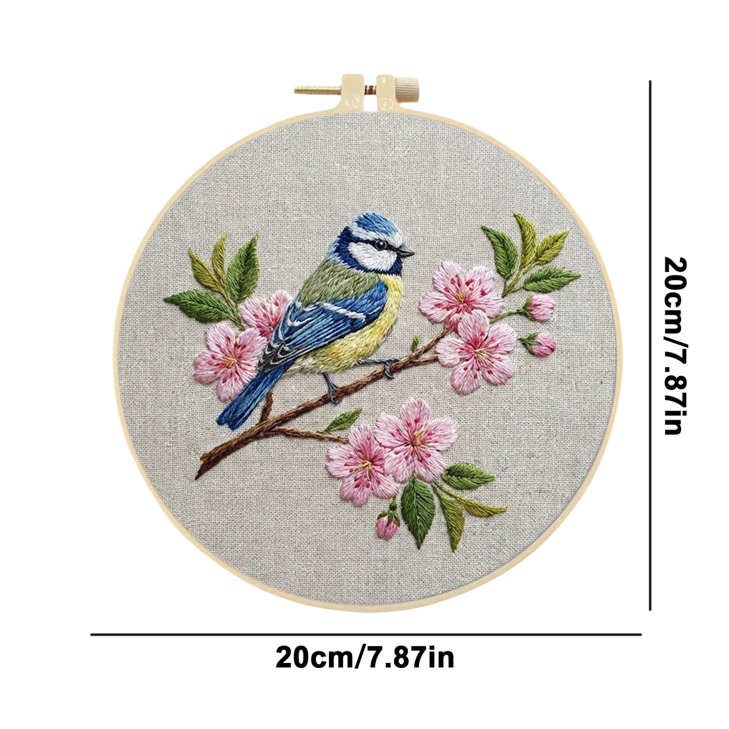 Cyanistes Caeruleus - DIY Embroidery Cross Stitch Kit with Pattern Cotton Threads Needles Hoop 30x30CM/11.81x11.81in