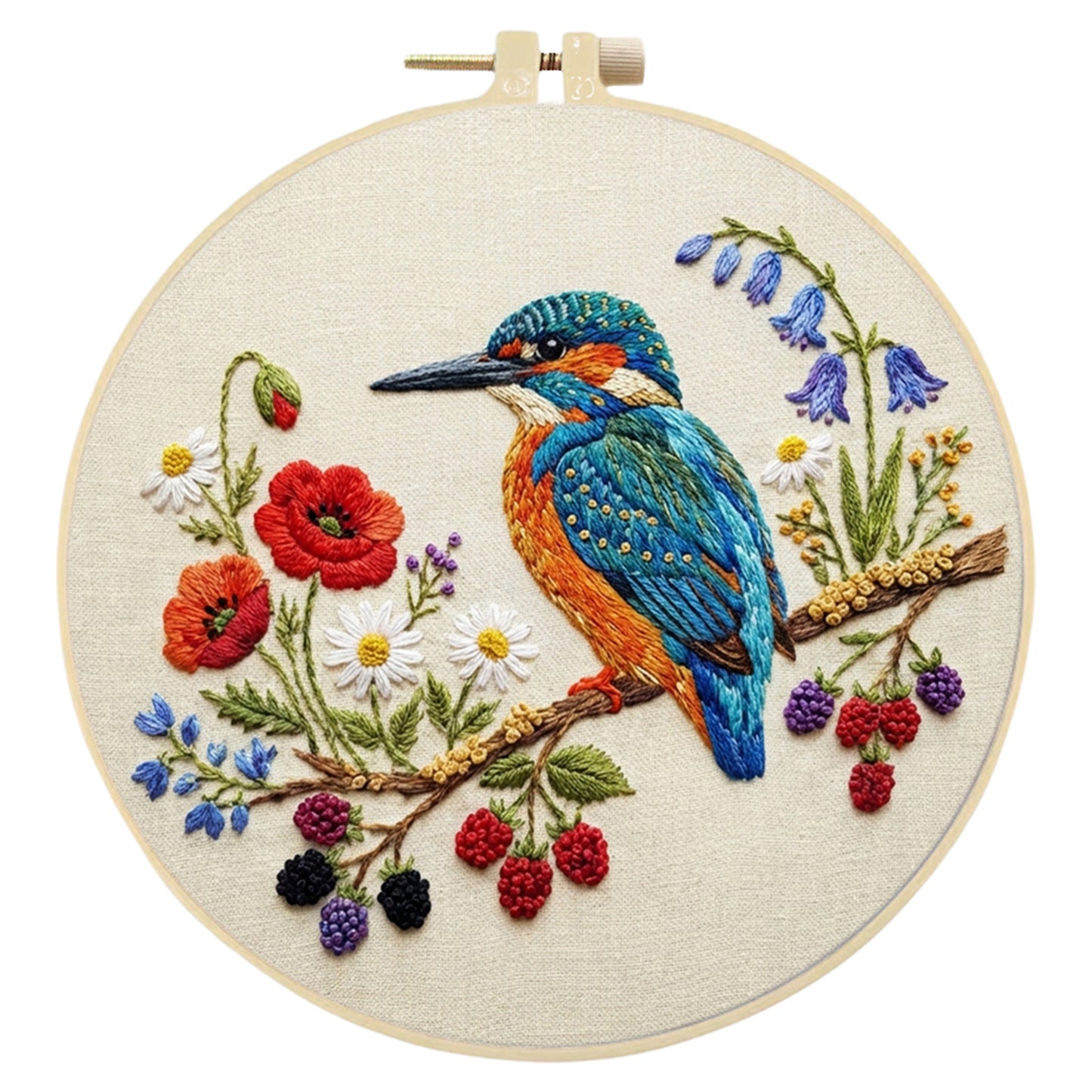 Alcedo Atthis - DIY Embroidery Cross Stitch Kit with Pattern Cotton Threads Needles Hoop 30x30CM/11.81x11.81in