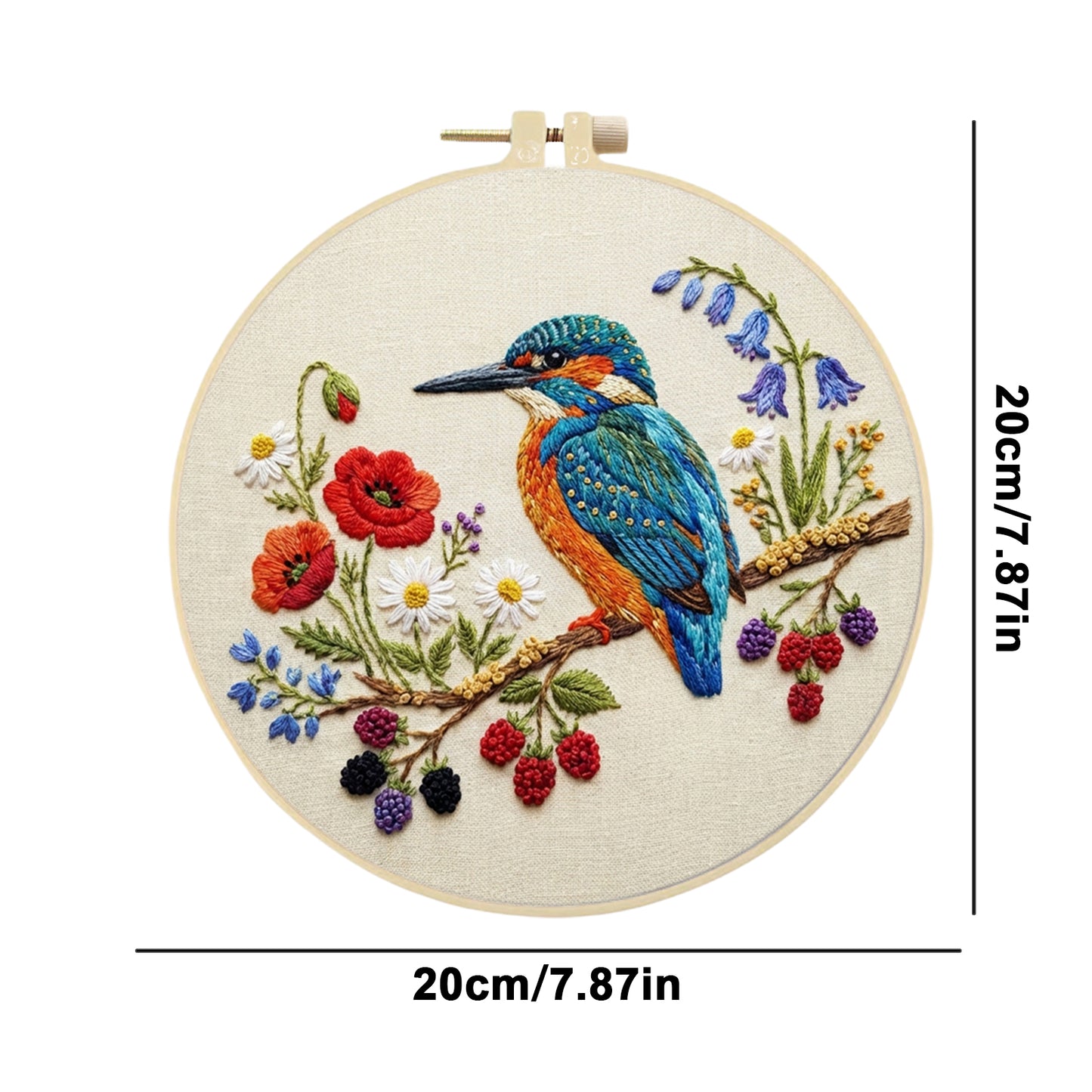 Alcedo Atthis - DIY Embroidery Cross Stitch Kit with Pattern Cotton Threads Needles Hoop 30x30CM/11.81x11.81in