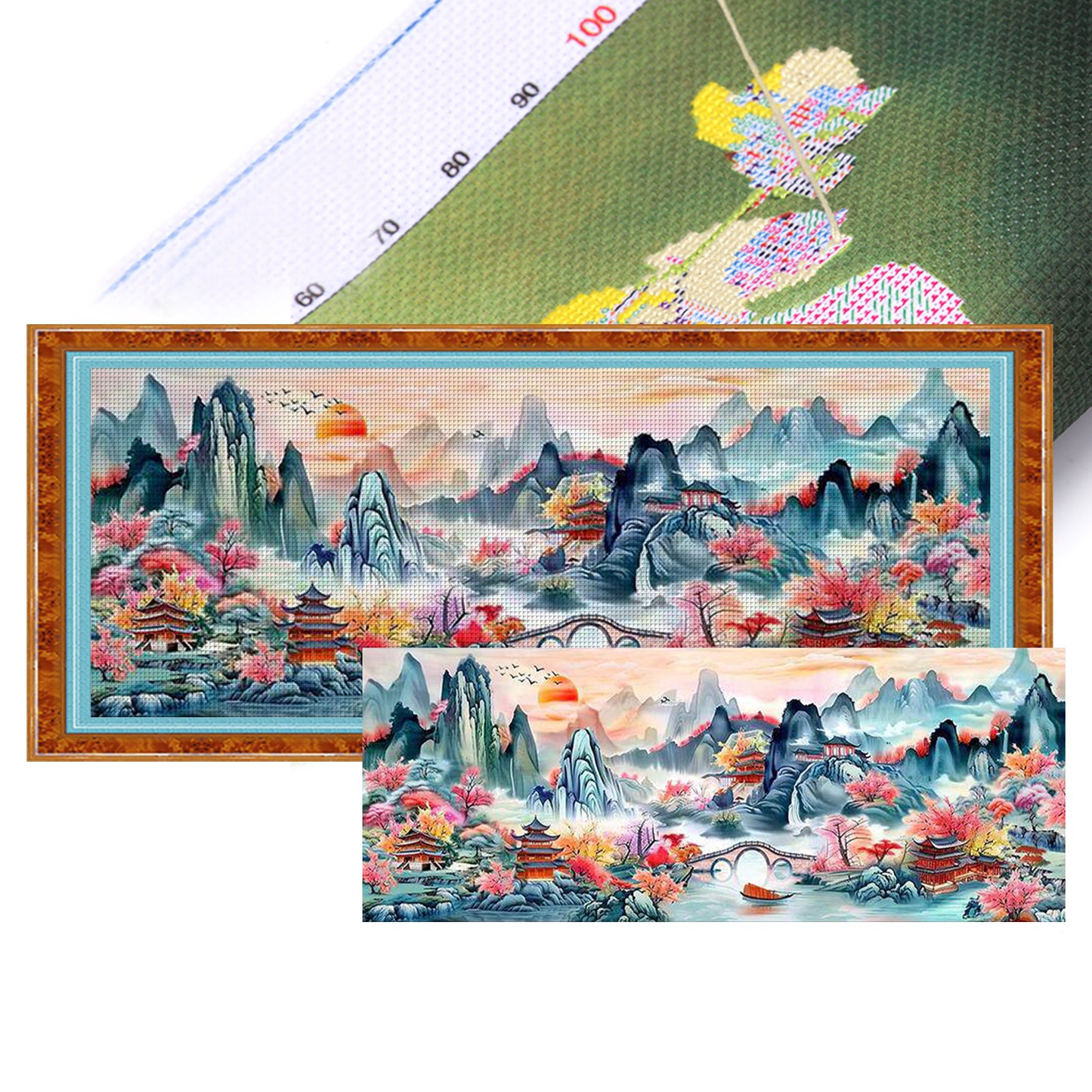 Peach Blossom Paradise - Full 11CT Stamped Cross Stitch 193x73CM - Mona Lisa