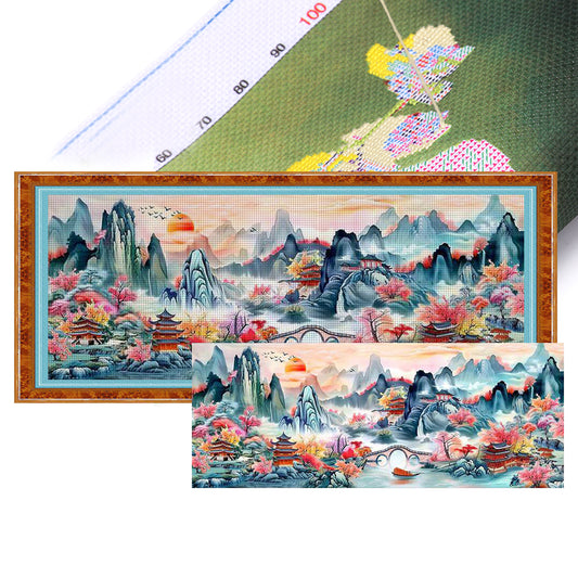 Peach Blossom Paradise - Full 11CT Stamped Cross Stitch 193x73CM - Mona Lisa