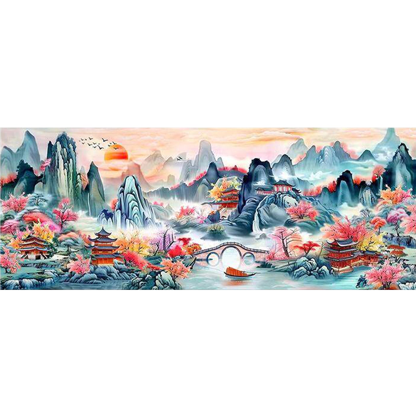 Peach Blossom Paradise - Full 11CT Stamped Cross Stitch 193x73CM - Mona Lisa