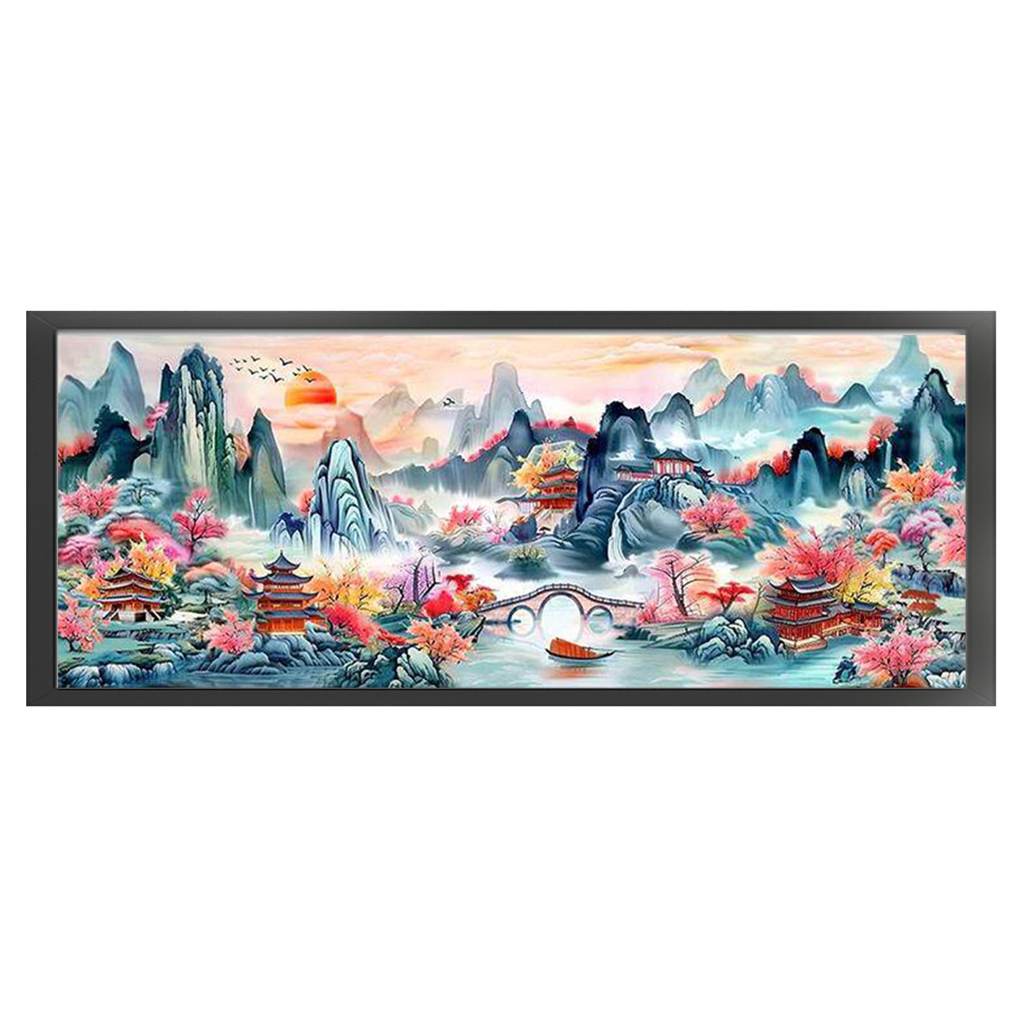 Peach Blossom Paradise - Full 11CT Stamped Cross Stitch 193x73CM - Mona Lisa