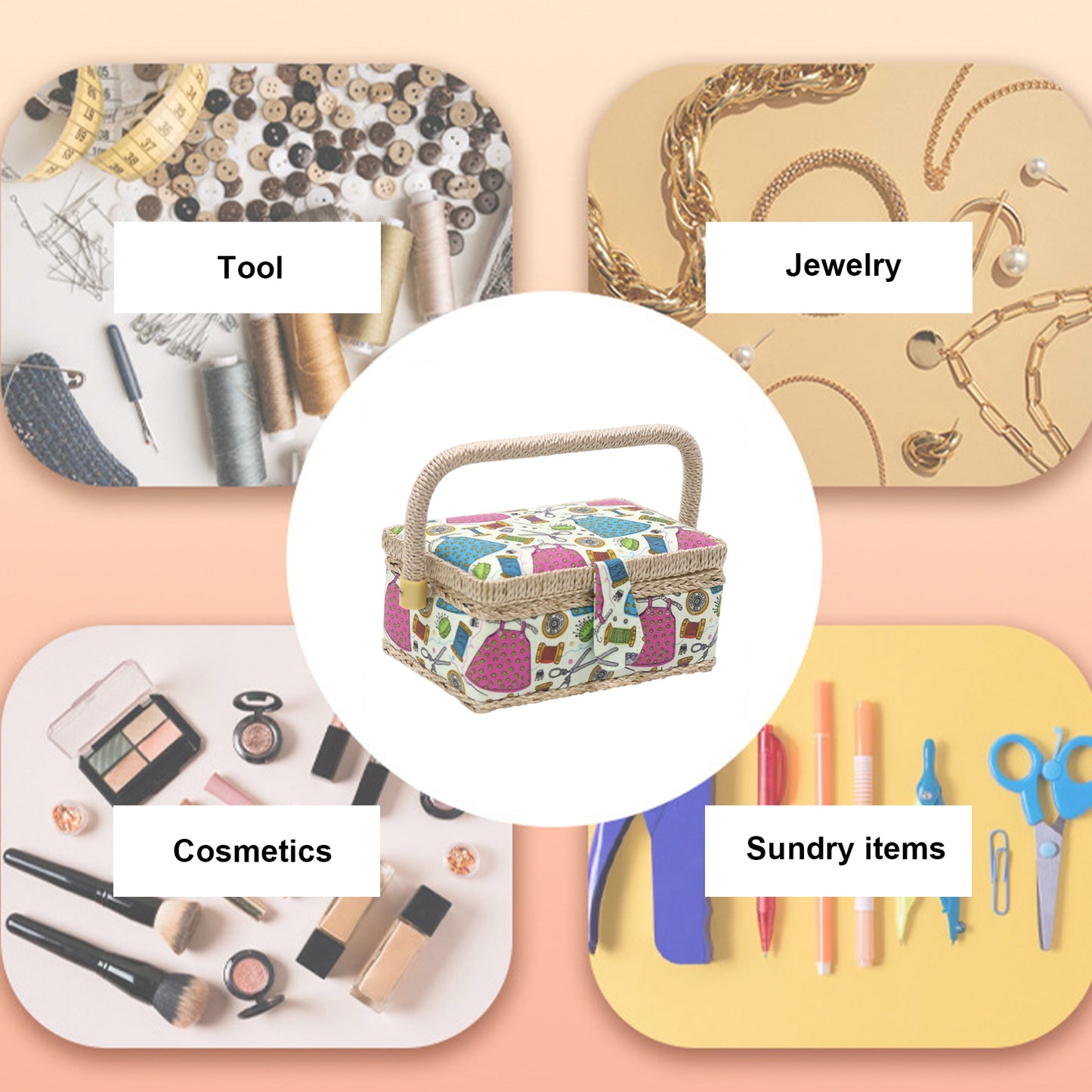 Wooden Sewing Kit Storage Box with Handle Sewing Kit Carrying Organizer with Removable Tray Large Capacity for Sew Mending Beginner Professional Gift (green needlework)