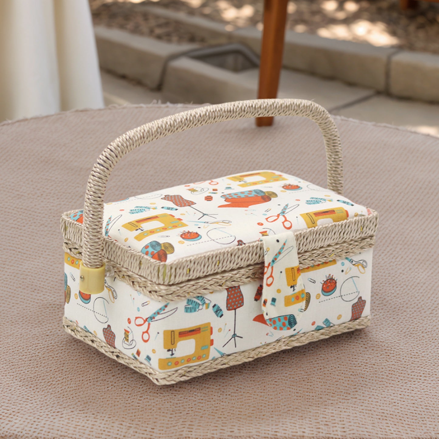 Wooden Sewing Kit Storage Box with Handle Sewing Kit Carrying Organizer with Removable Tray Large Capacity for Sew Mending Beginner Professional Gift (Orange sewing basket)