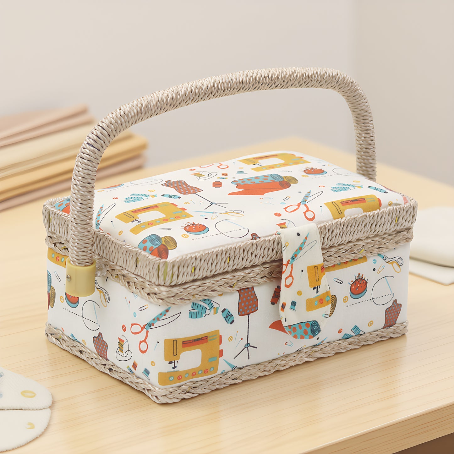 Wooden Sewing Kit Storage Box with Handle Sewing Kit Carrying Organizer with Removable Tray Large Capacity for Sew Mending Beginner Professional Gift (Orange sewing basket)