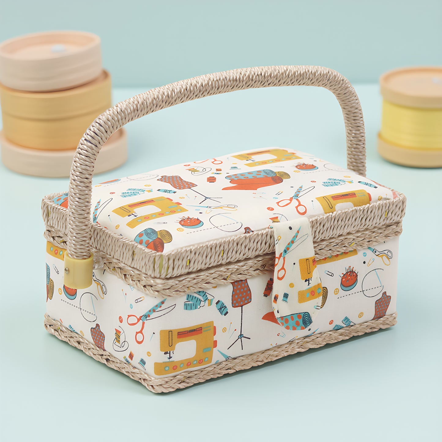 Wooden Sewing Kit Storage Box with Handle Sewing Kit Carrying Organizer with Removable Tray Large Capacity for Sew Mending Beginner Professional Gift (Orange sewing basket)