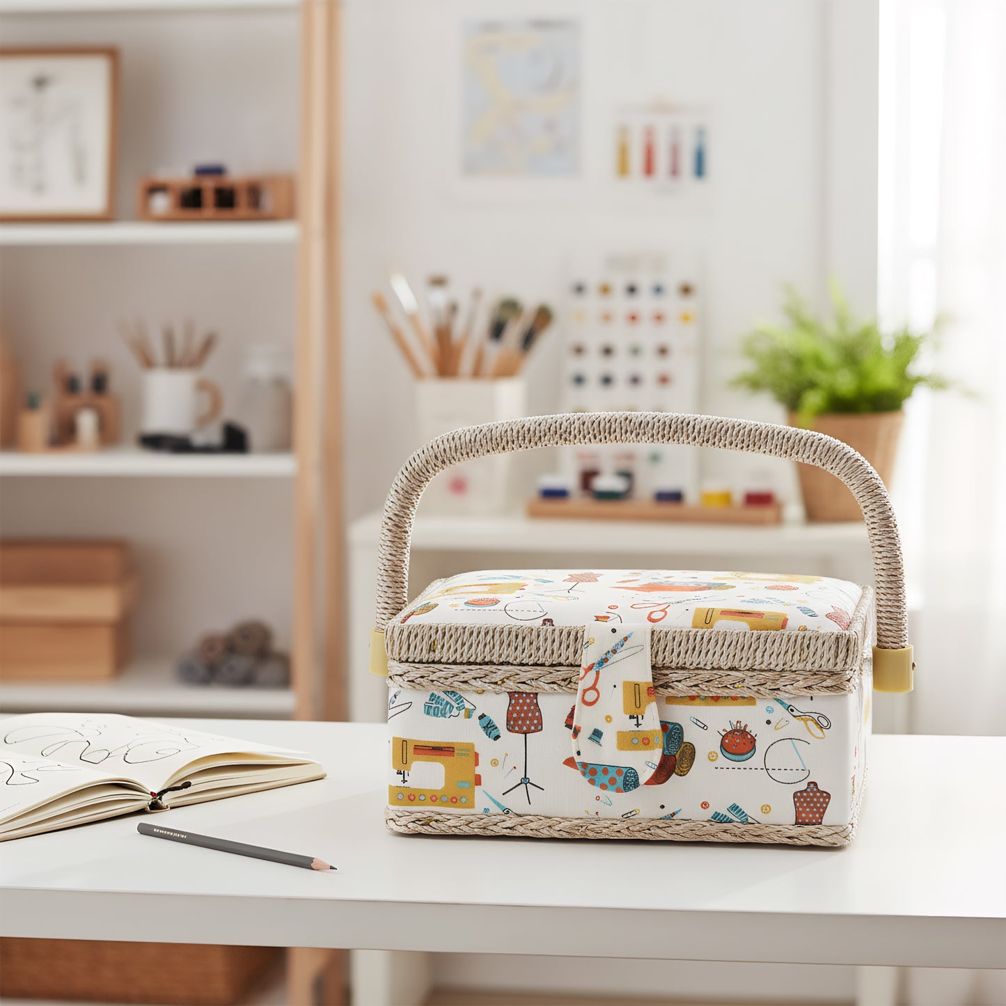 Wooden Sewing Kit Storage Box with Handle Sewing Kit Carrying Organizer with Removable Tray Large Capacity for Sew Mending Beginner Professional Gift (Orange sewing basket)