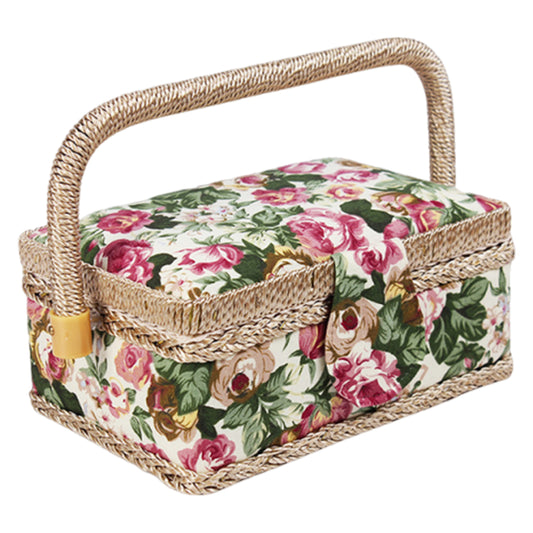 Wooden Sewing Kit Storage Box with Handle Sewing Kit Carrying Organizer with Removable Tray Large Capacity for Sew Mending Beginner Professional Gift (pastoral rose)