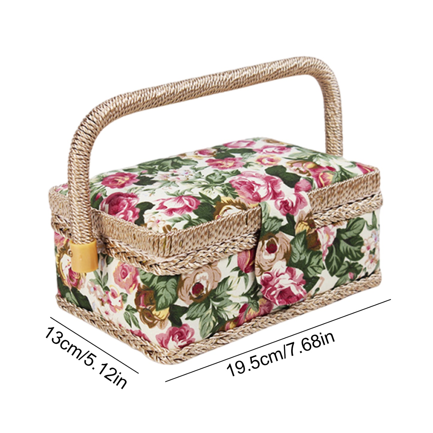 Wooden Sewing Kit Storage Box with Handle Sewing Kit Carrying Organizer with Removable Tray Large Capacity for Sew Mending Beginner Professional Gift (pastoral rose)