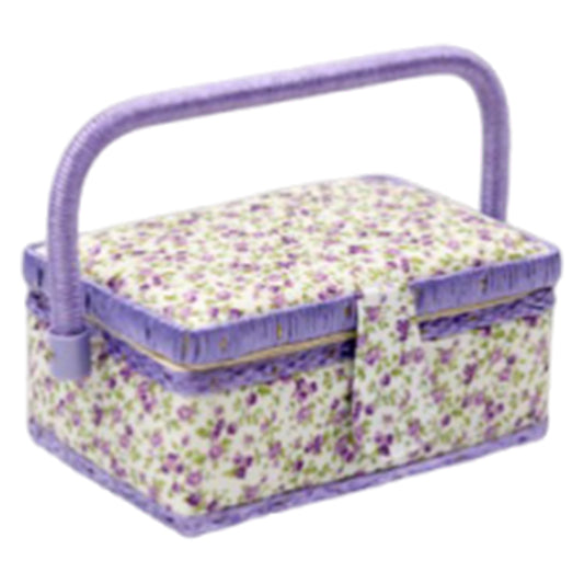 Wooden Sewing Kit Storage Box with Handle Sewing Kit Carrying Organizer with Removable Tray Large Capacity for Sew Mending Beginner Professional Gift (Purple floral)