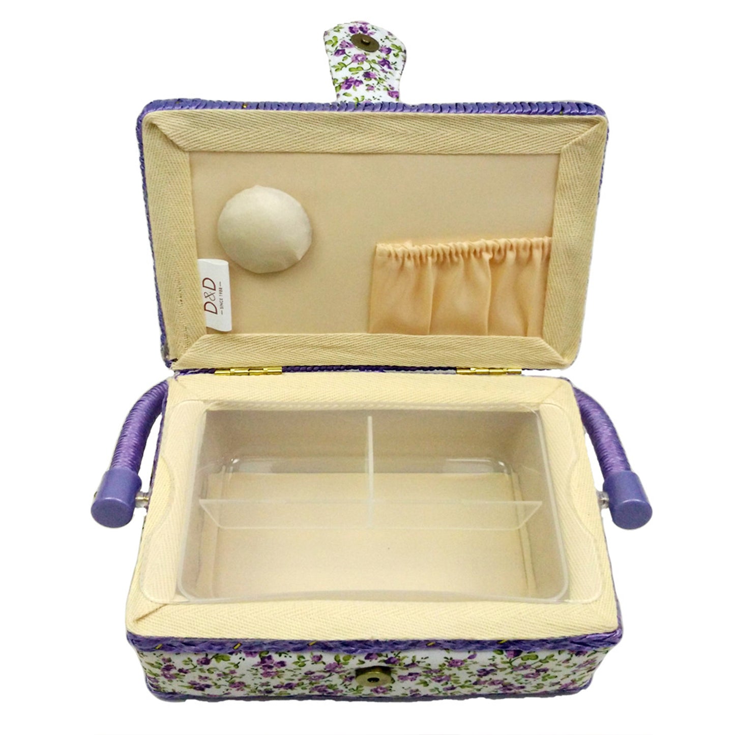 Wooden Sewing Kit Storage Box with Handle Sewing Kit Carrying Organizer with Removable Tray Large Capacity for Sew Mending Beginner Professional Gift (Purple floral)