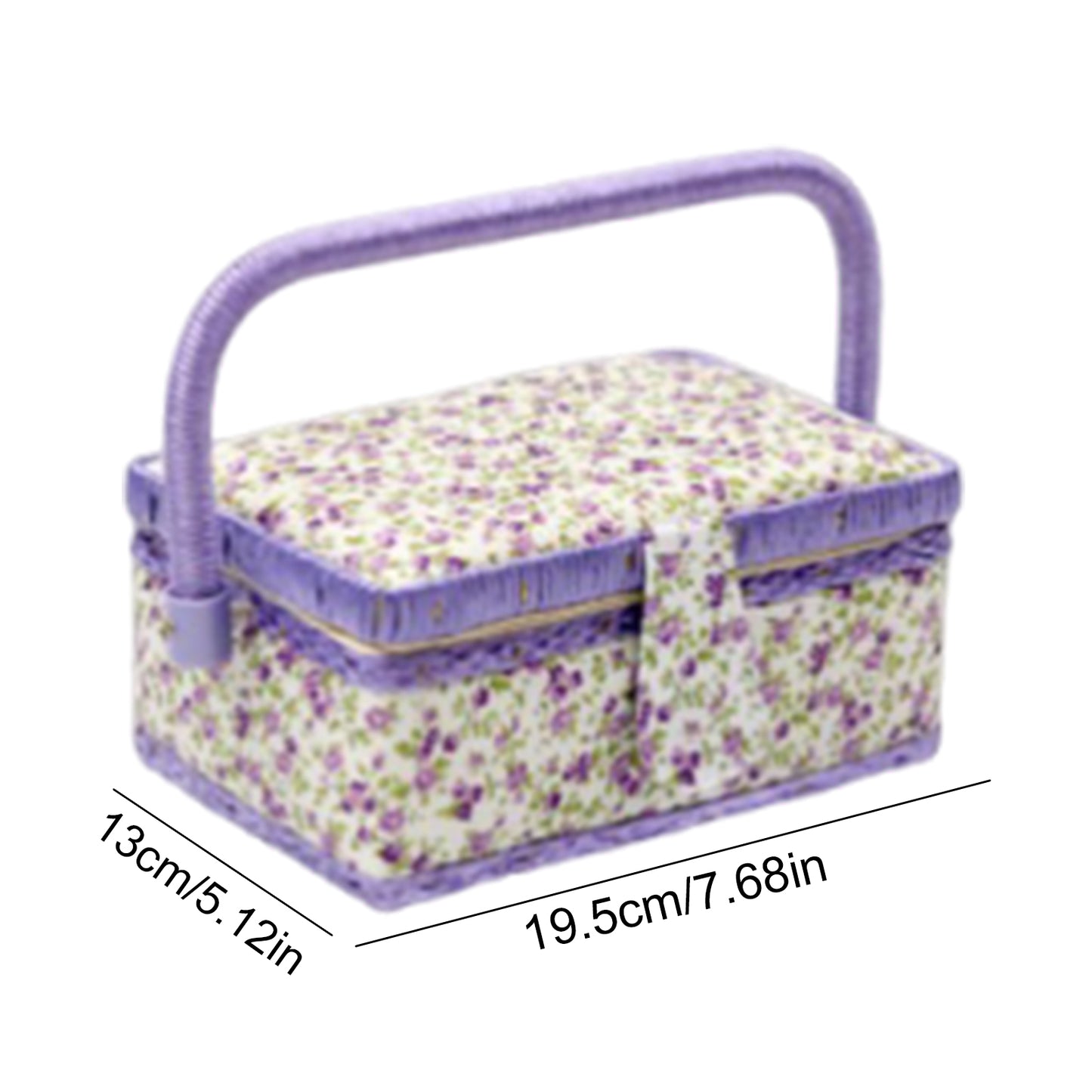 Wooden Sewing Kit Storage Box with Handle Sewing Kit Carrying Organizer with Removable Tray Large Capacity for Sew Mending Beginner Professional Gift (Purple floral)