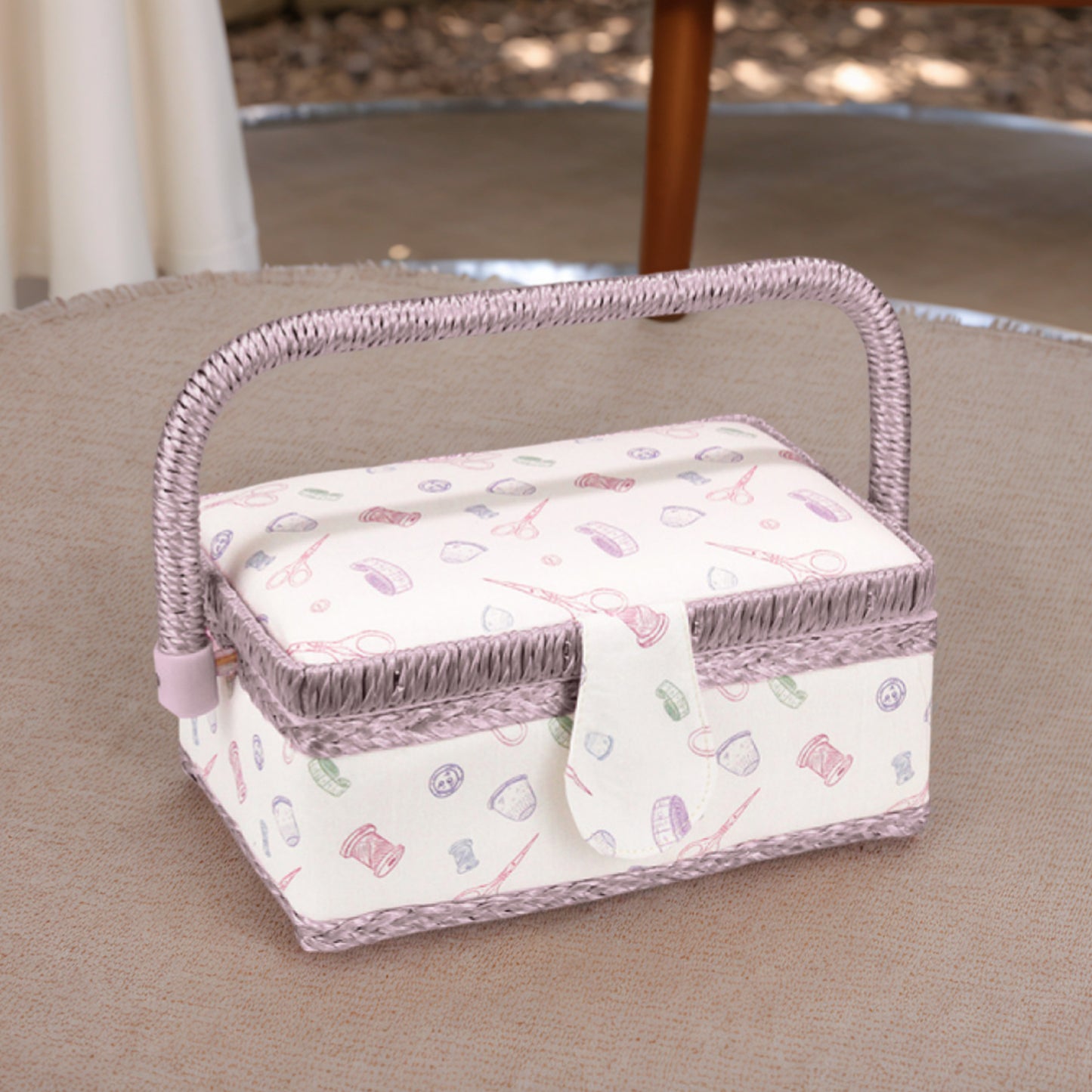 Wooden Sewing Kit Storage Box with Handle Sewing Kit Carrying Organizer with Removable Tray Large Capacity for Sew Mending Beginner Professional Gift (Purple needlework)