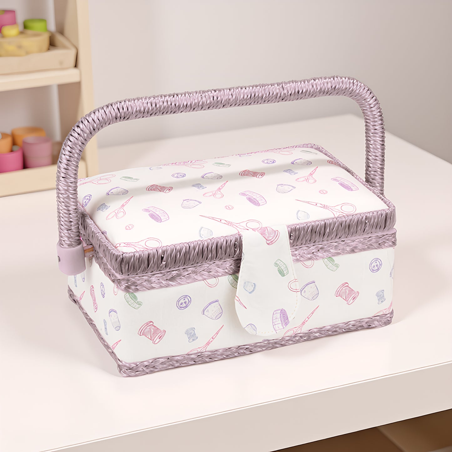 Wooden Sewing Kit Storage Box with Handle Sewing Kit Carrying Organizer with Removable Tray Large Capacity for Sew Mending Beginner Professional Gift (Purple needlework)
