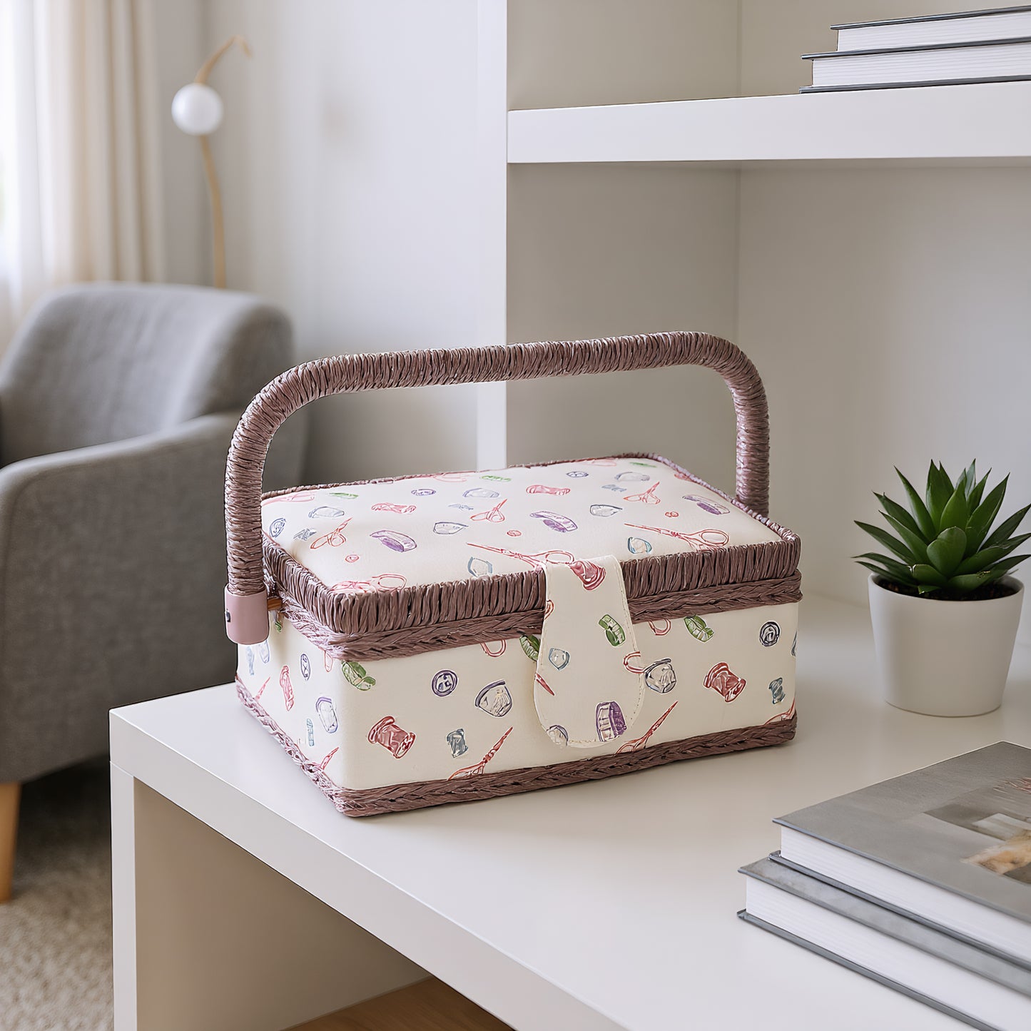 Wooden Sewing Kit Storage Box with Handle Sewing Kit Carrying Organizer with Removable Tray Large Capacity for Sew Mending Beginner Professional Gift (Purple needlework)