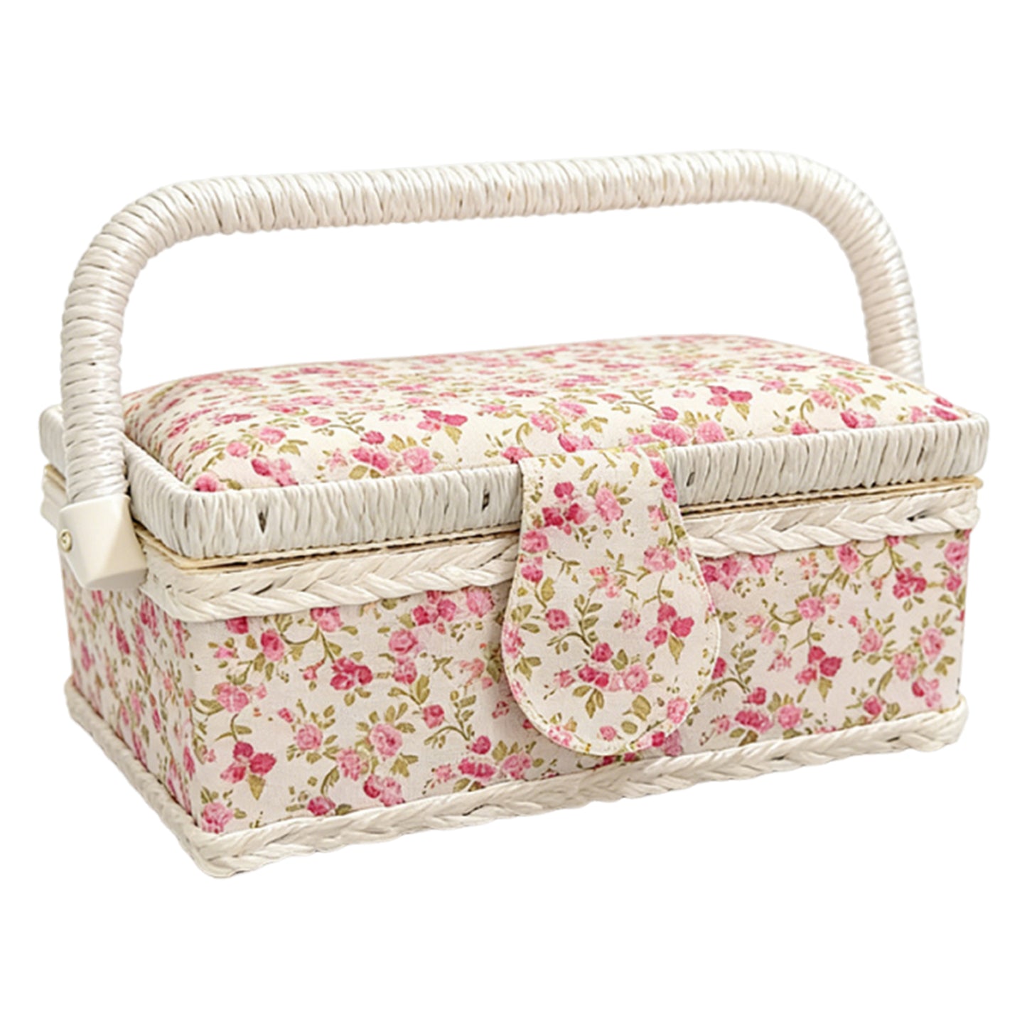 Wooden Sewing Kit Storage Box with Handle Sewing Kit Carrying Organizer with Removable Tray Large Capacity for Sew Mending Beginner Professional Gift (Pink flower)