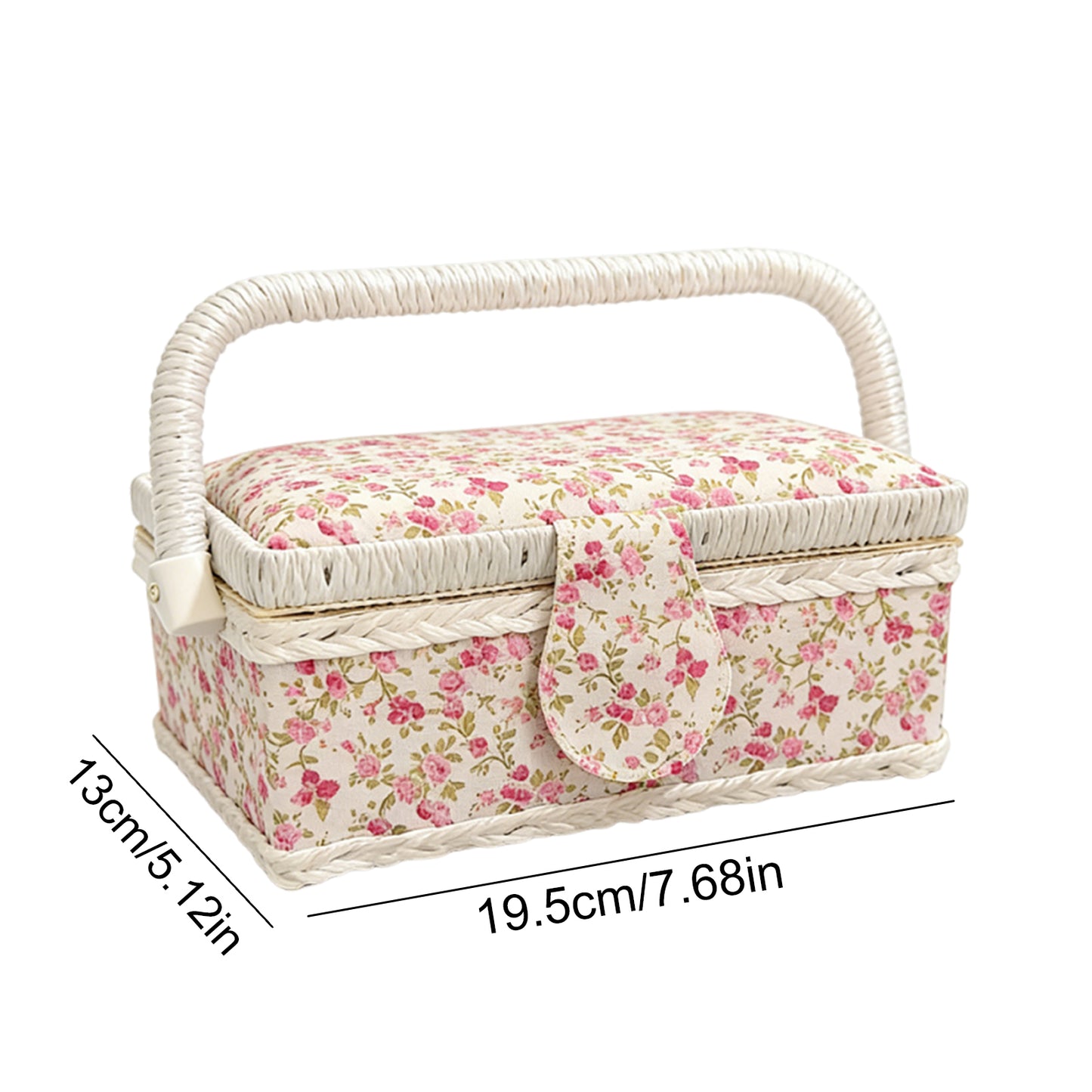Wooden Sewing Kit Storage Box with Handle Sewing Kit Carrying Organizer with Removable Tray Large Capacity for Sew Mending Beginner Professional Gift (Pink flower)
