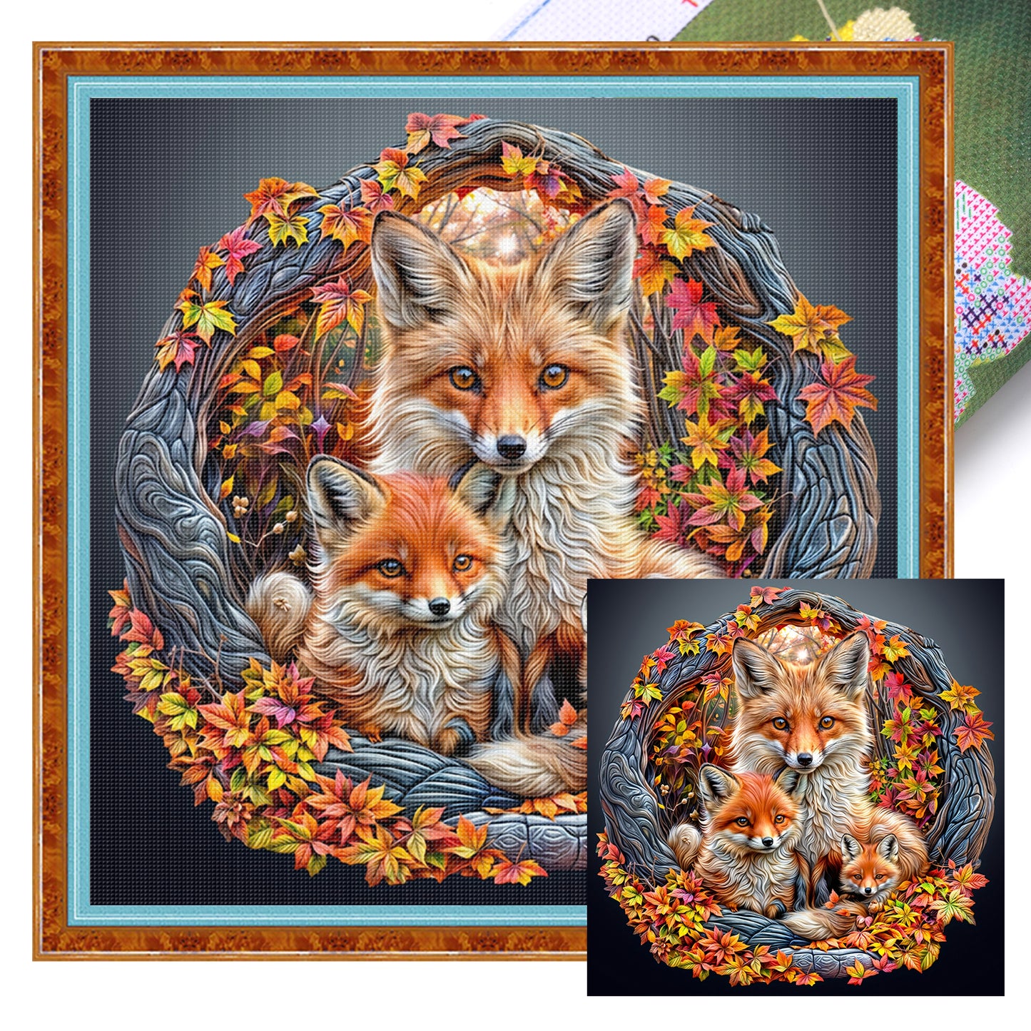 Fox Family - Full 11CT Stamped Cross Stitch 40x40CM - Yishu