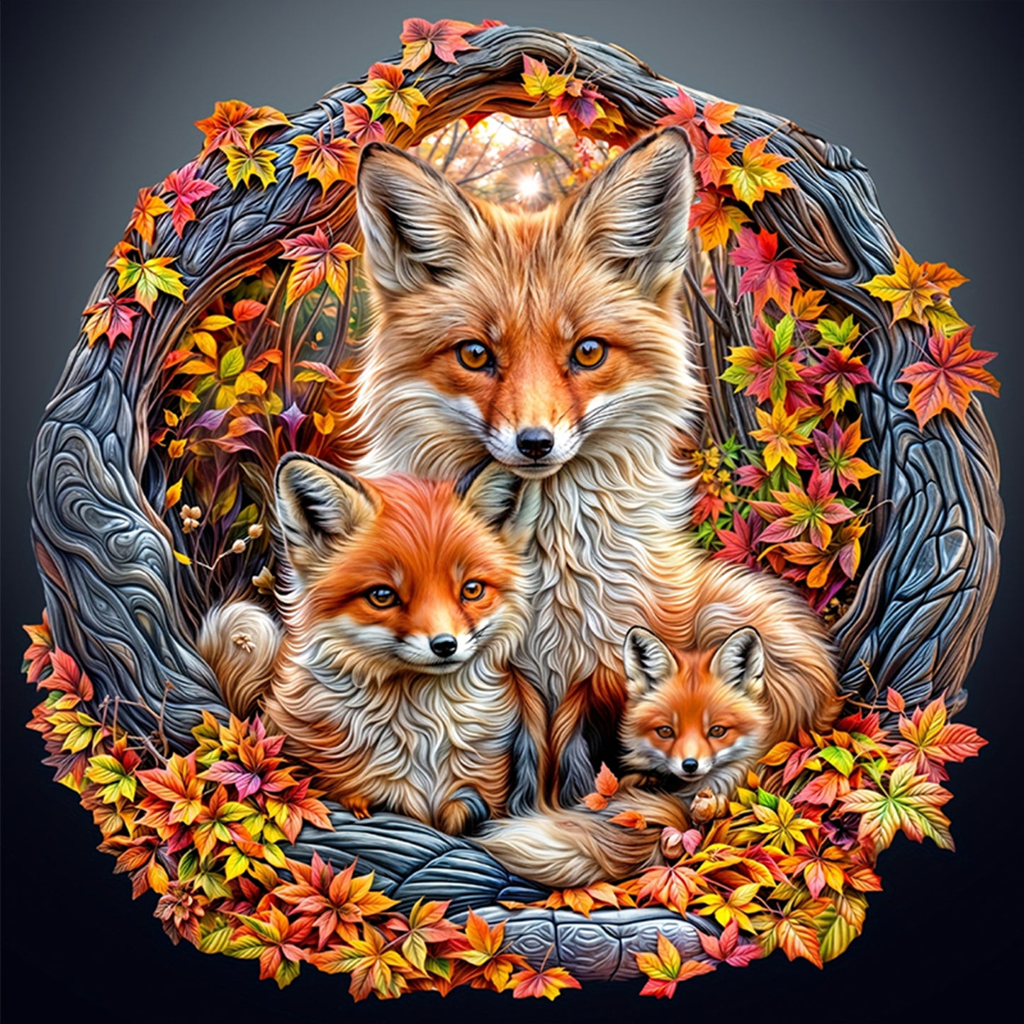 Fox Family - Full 11CT Stamped Cross Stitch 40x40CM - Yishu