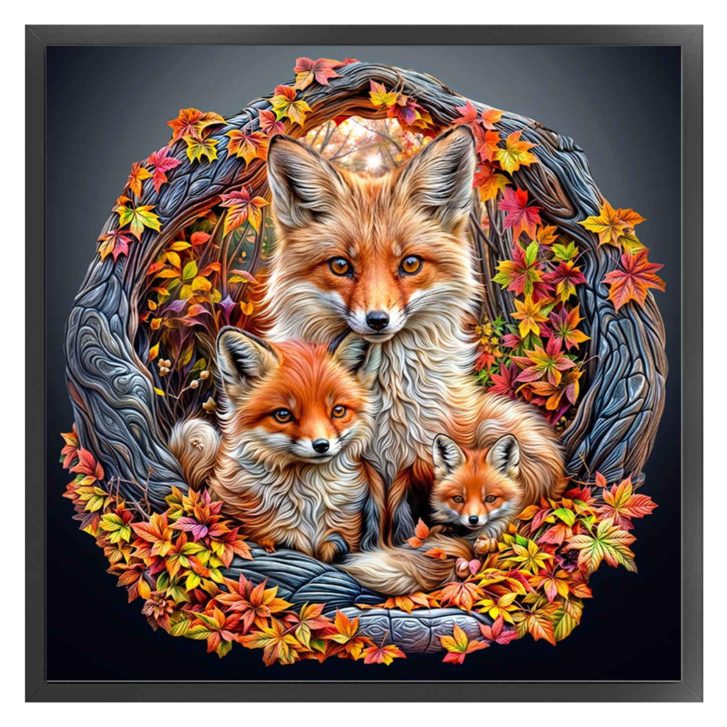 Fox Family - Full 11CT Stamped Cross Stitch 40x40CM - Yishu