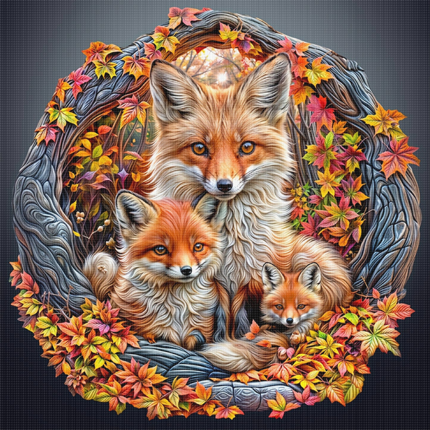 Fox Family - Full 11CT Stamped Cross Stitch 40x40CM - Yishu