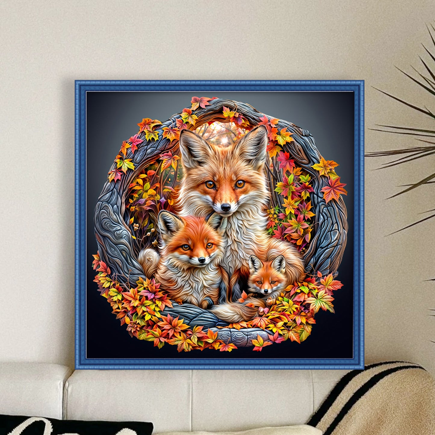 Fox Family - Full 11CT Stamped Cross Stitch 40x40CM - Yishu