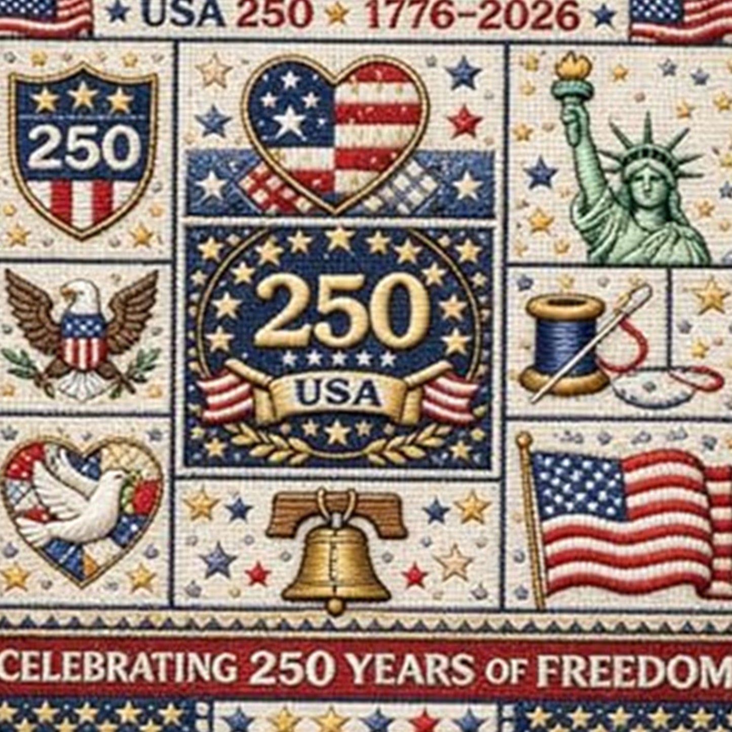 Independence Day - DIY Embroidery Cross Stitch Kit with Pattern Cotton Threads Needles Hoop 24x24CM/9.45x9.45in