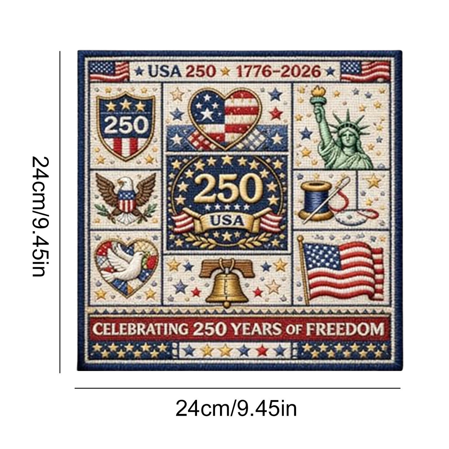 Independence Day - DIY Embroidery Cross Stitch Kit with Pattern Cotton Threads Needles Hoop 24x24CM/9.45x9.45in